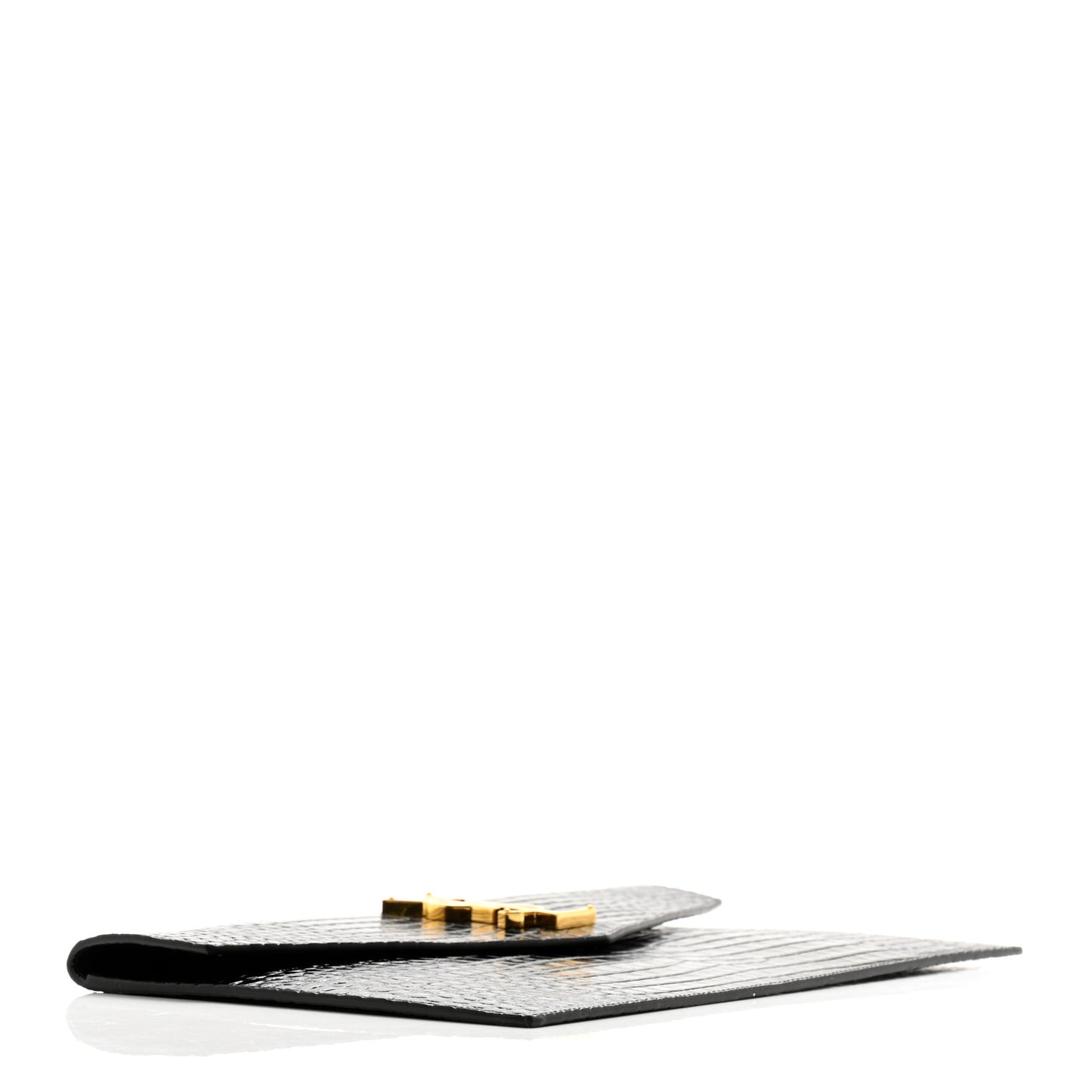 Calfskin Crocodile Embossed Uptown Monogram Clutch Black