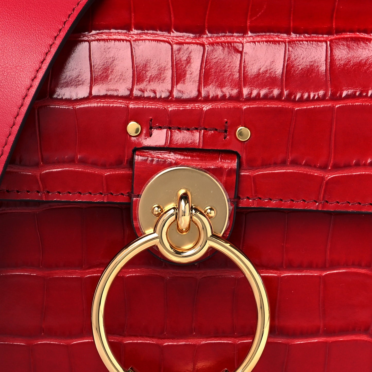 Calfskin Crocodile Embossed Small Tess Bag Dusky Red
