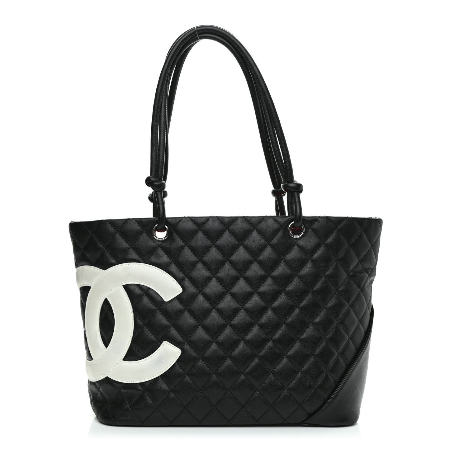 Calfskin Quilted Large Cambon Tote Black White