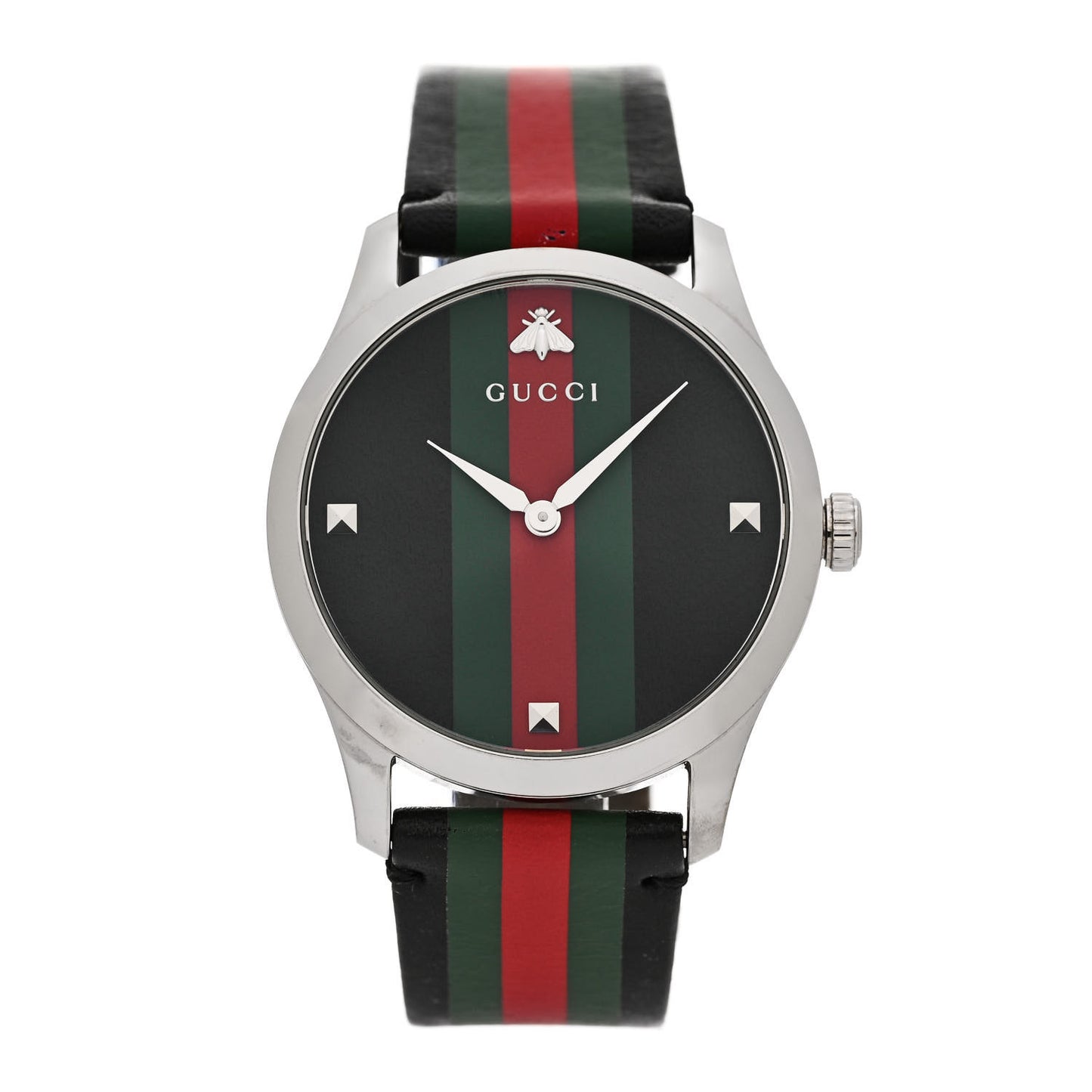 Stainless Steel Calfskin 38mm G-Timeless Stripe Web Quartz Watch Black