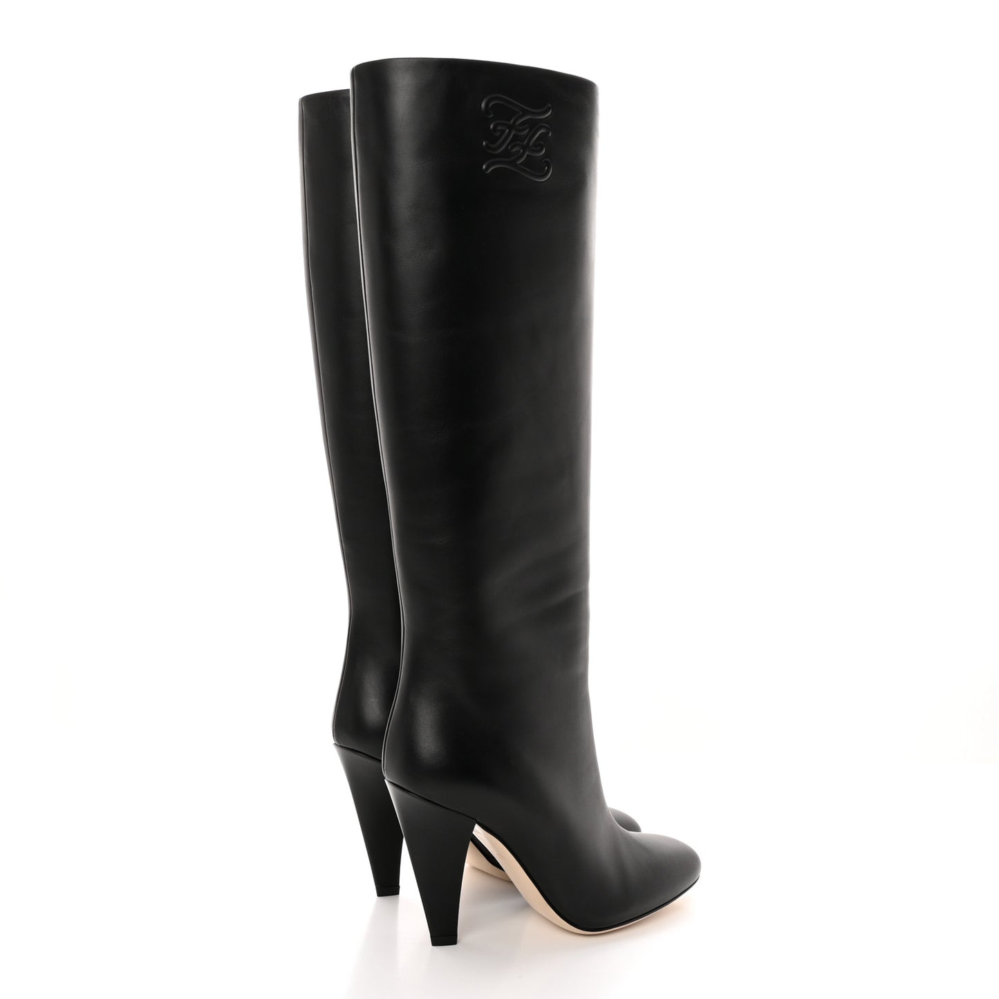 Vitello Karligraphy Embossed Knee High Boots 37 Black