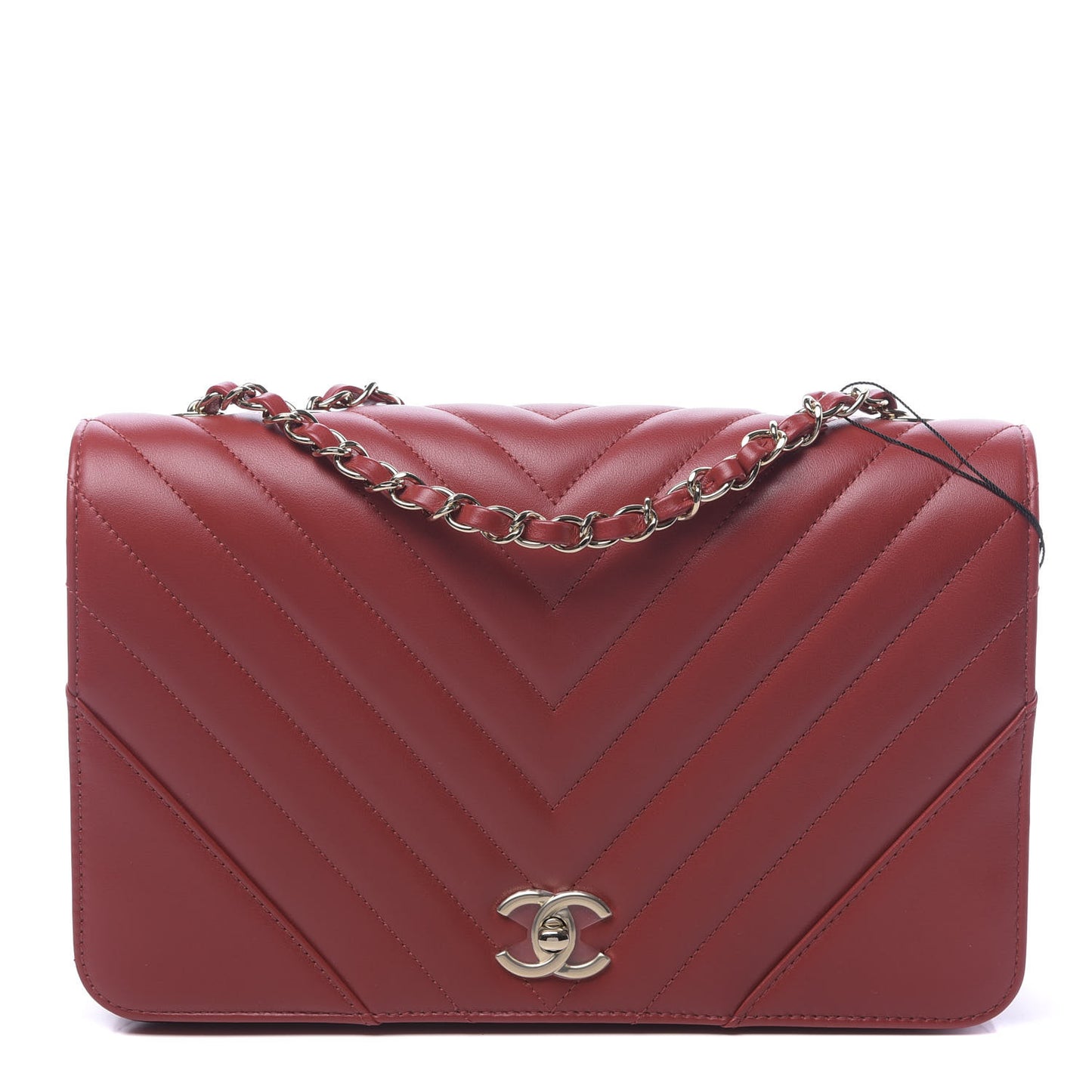 Calfskin Chevron Quilted Large Statement Flap Red