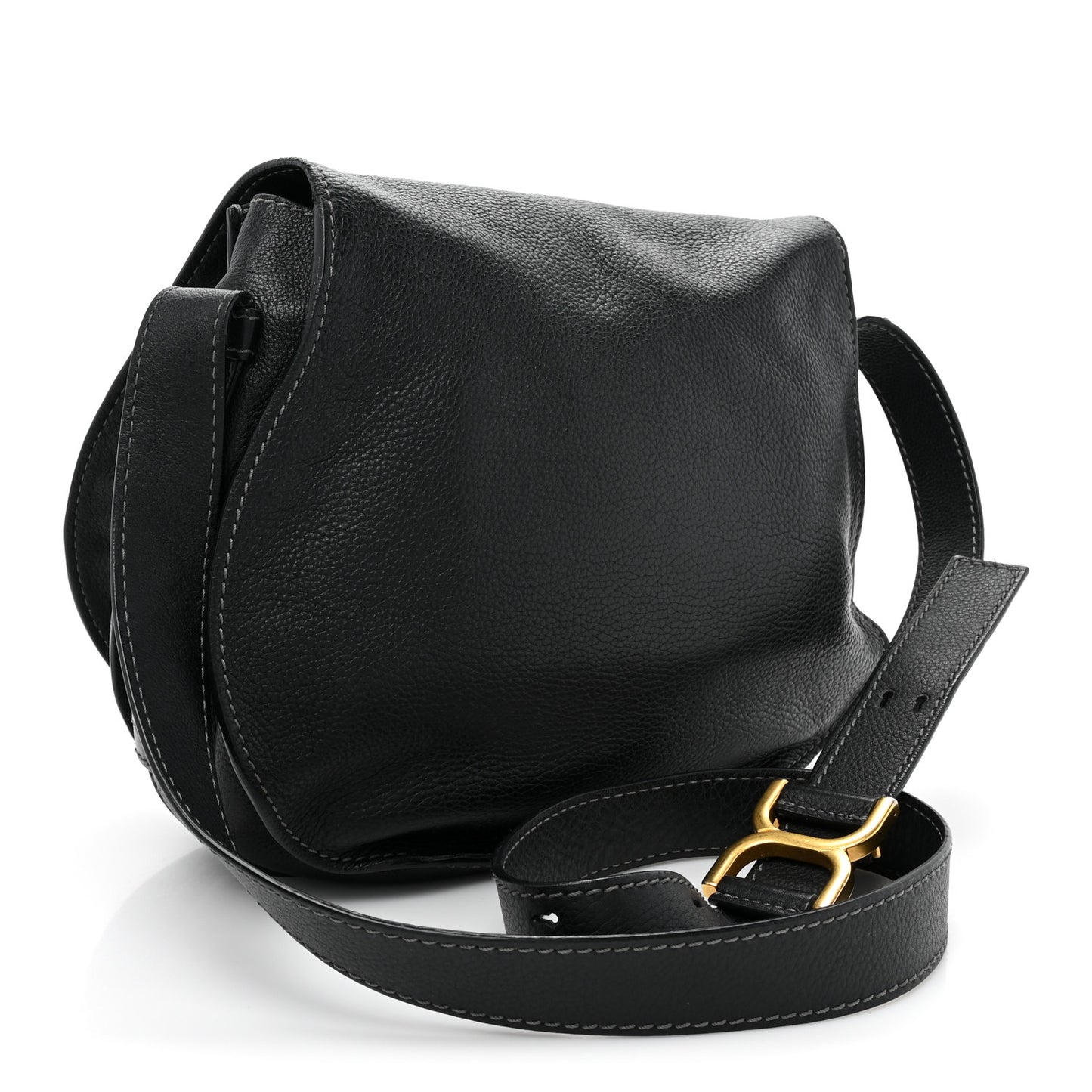 Calfskin Medium Marcie Round Crossbody Bag Black