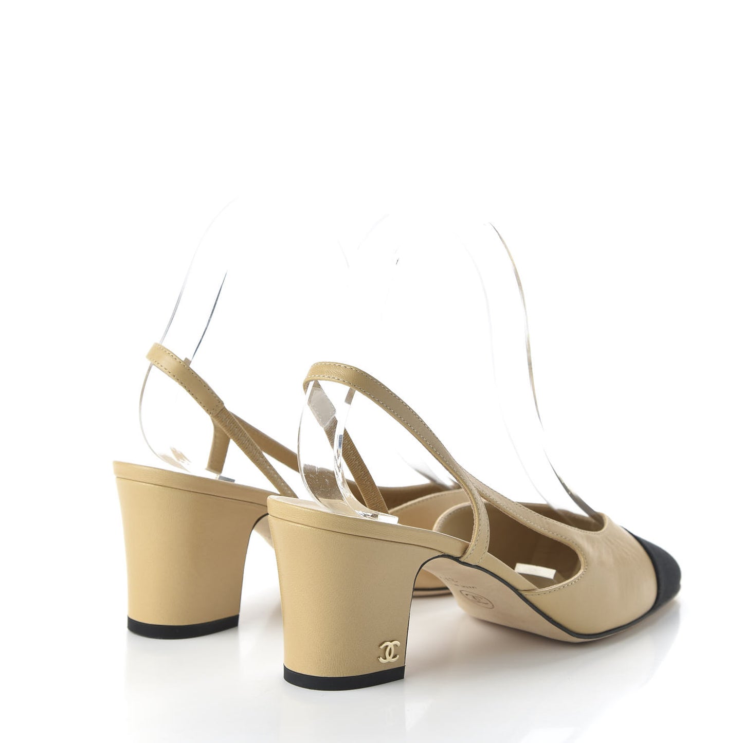 Goatskin Grosgrain Cap Toe CC Slingback Pumps 37.5 Beige Black