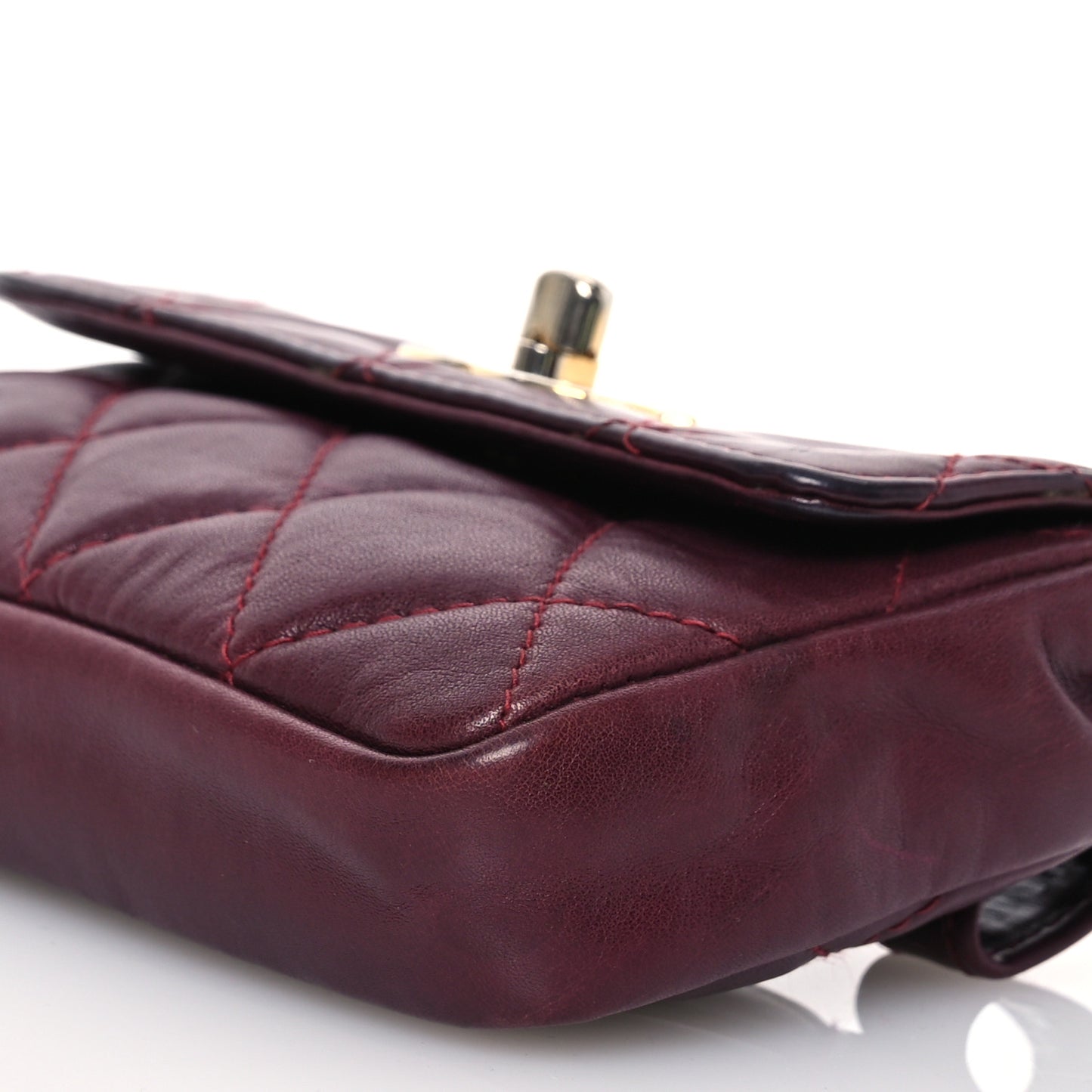Lambskin Diamond Stitched Waist Chain Belt Flap Bag Burgundy