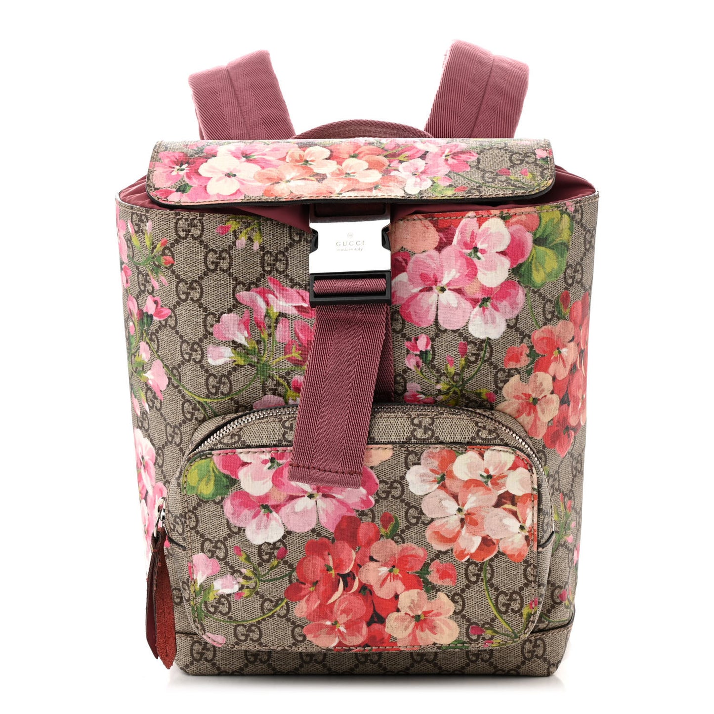 GG Supreme Monogram Blooms Small Single Buckle Backpack Beige Multicolor Dry Rose