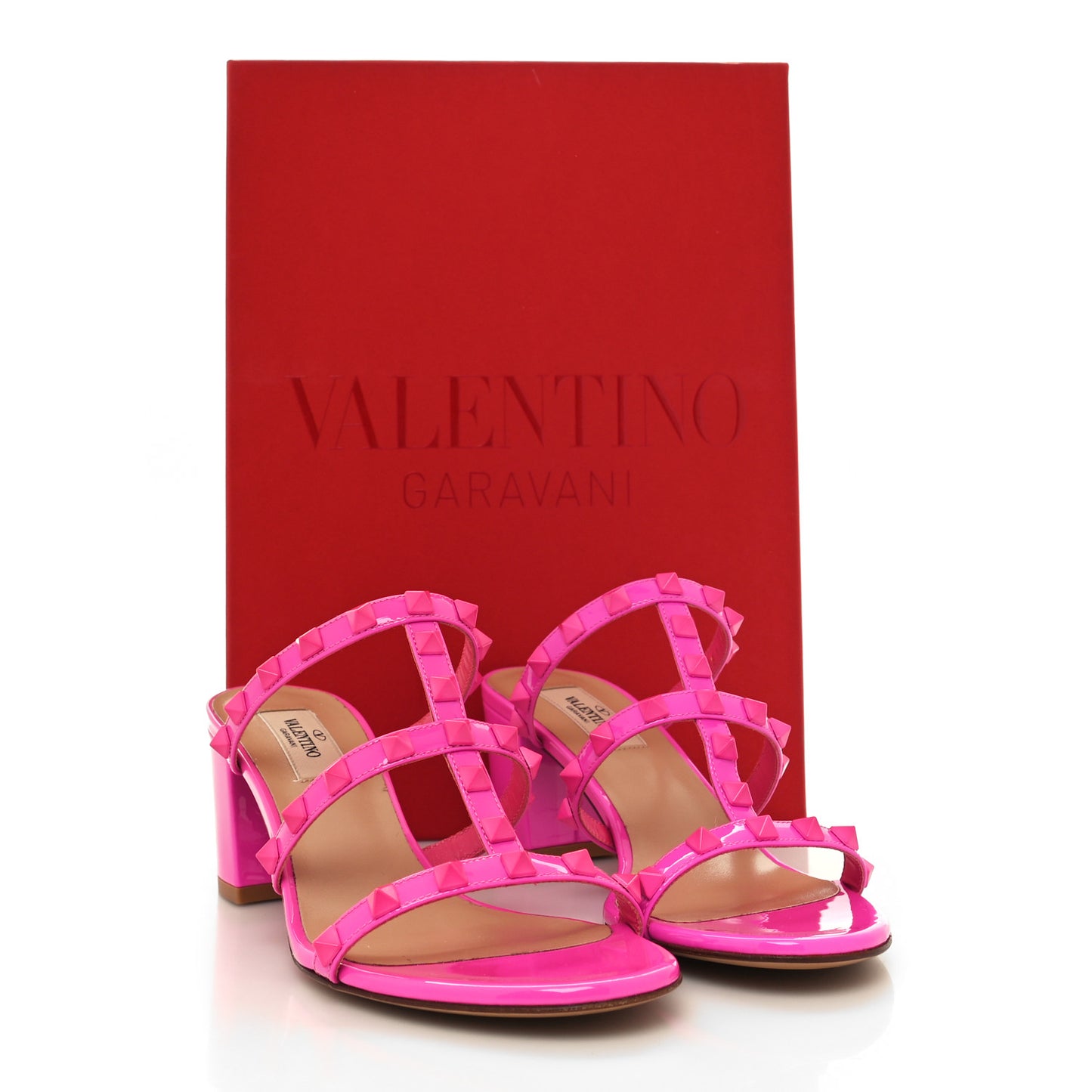 Patent Lacquered Monochrome Rockstud 60mm Caged Slide Sandals 37 Pink PP