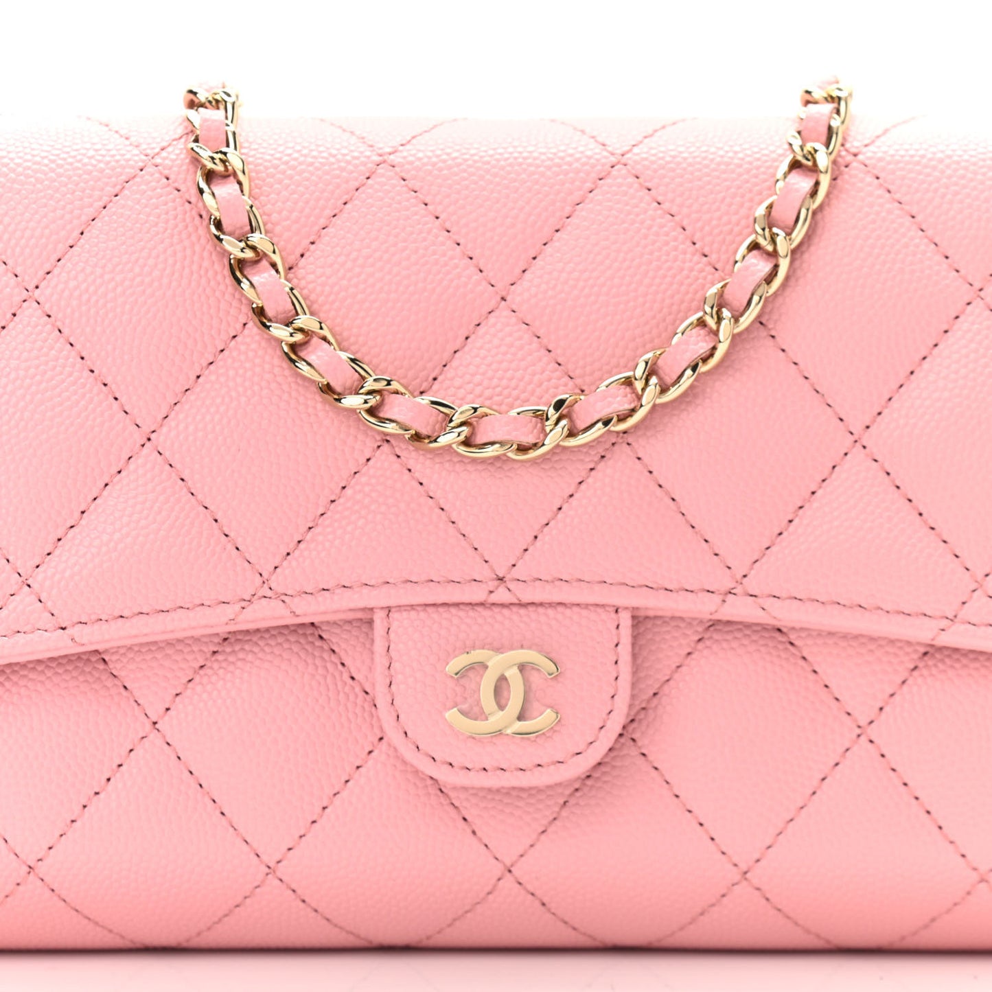 Caviar Quilted Phone Holder Wallet on Removable Chain Pink
