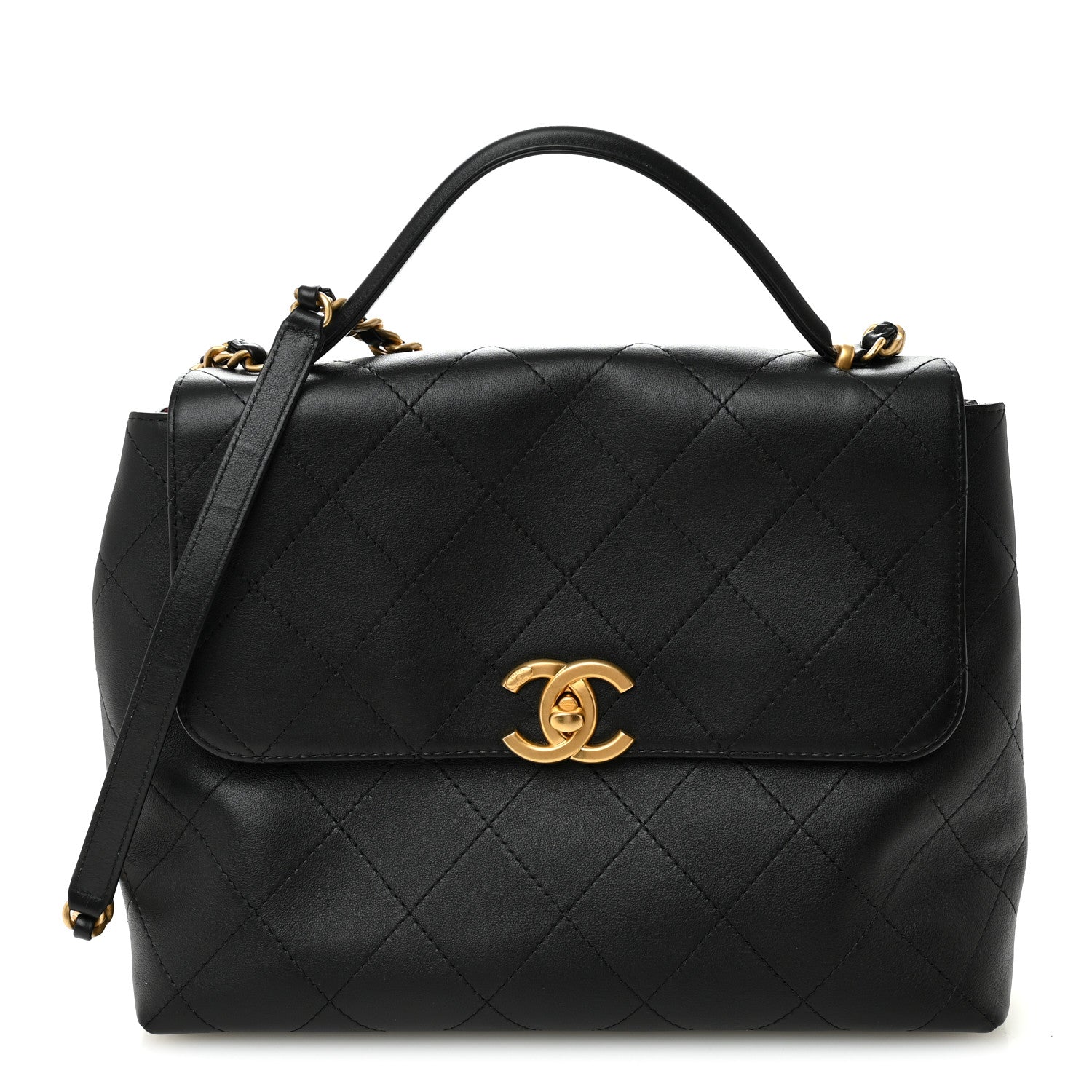 Chanel Calfskin Stitched Large Top Handle Flap Black 1836818