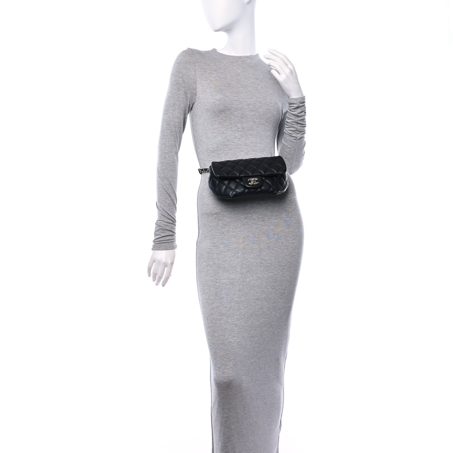 Calfskin Quilted CC Uniform Flap Belt Bag Black