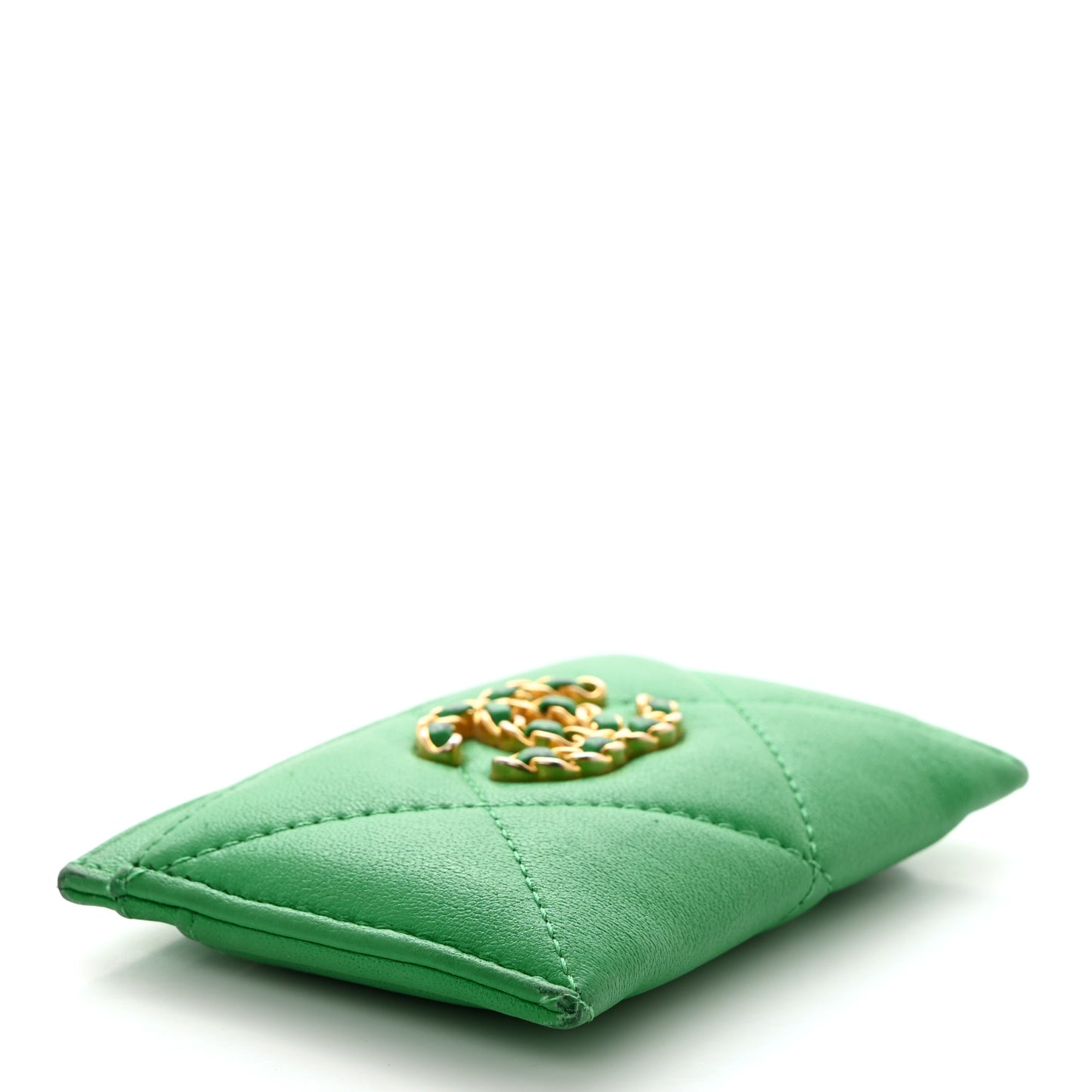 Lambskin Quilted Chanel 19 Card Holder Green