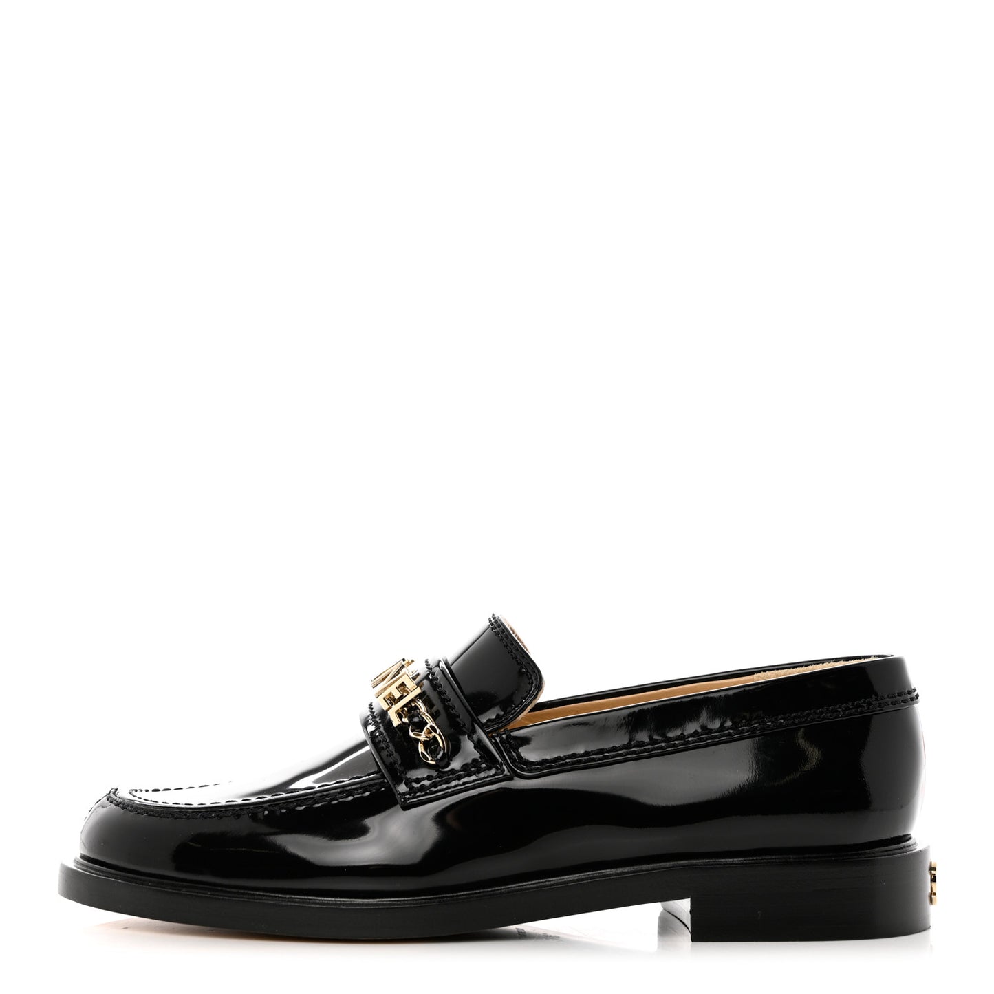 Shiny Calfskin Logo Loafers 38 Black