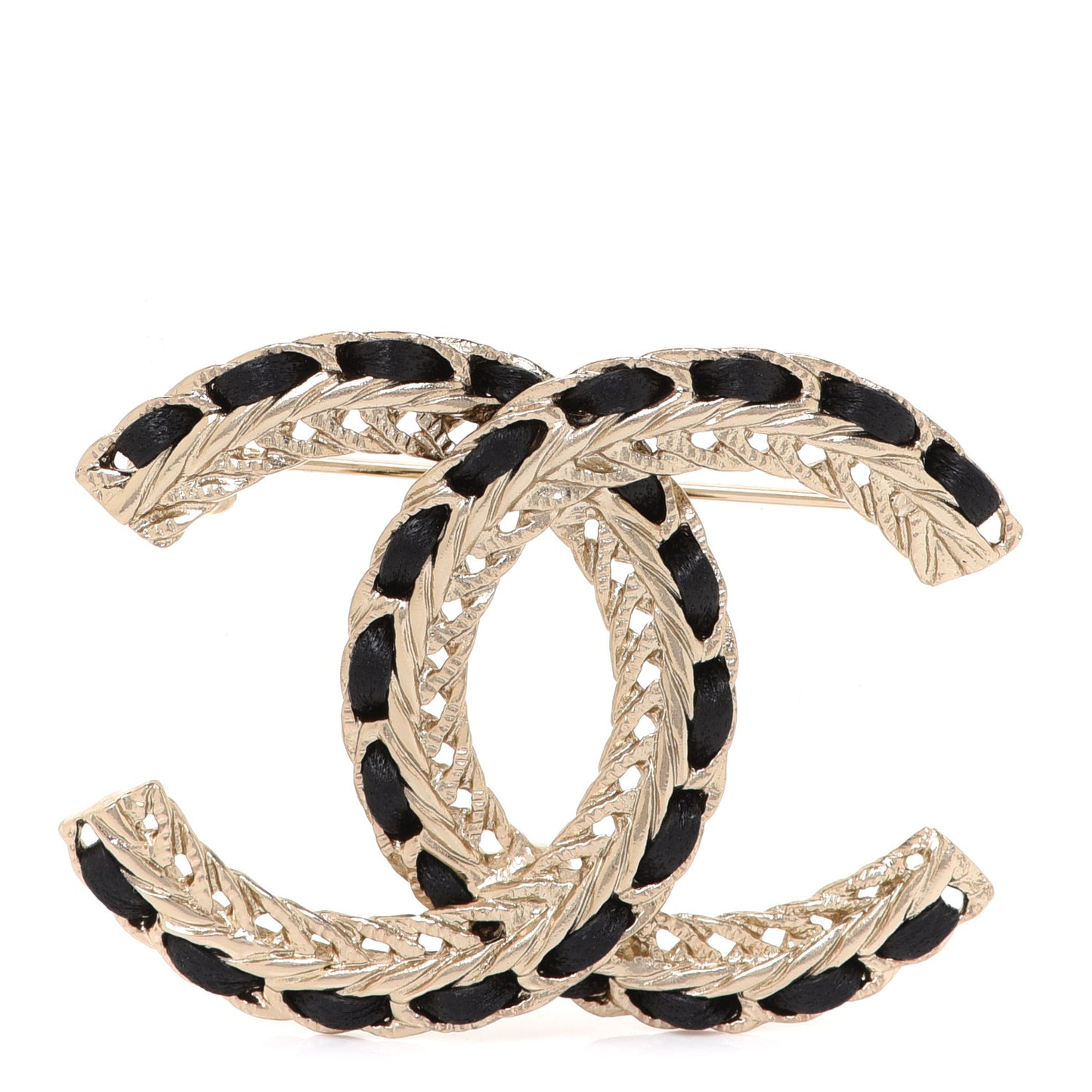 Lambskin Chain CC Brooch Black Gold