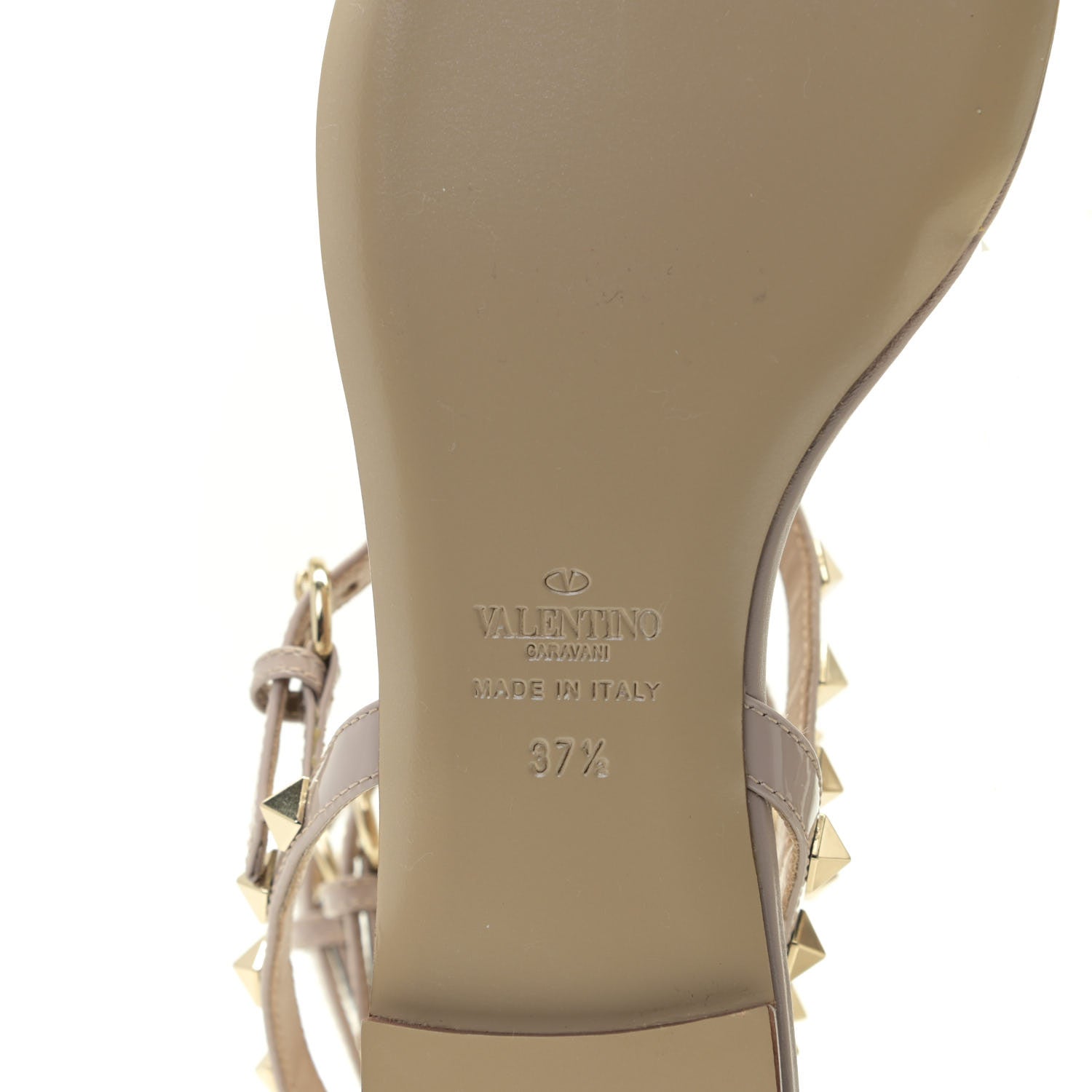 Valentino Garavani Calfskin Rockstud Ankle Wrap Flat Thong Sandals 37.5 Poudre 7 of 9