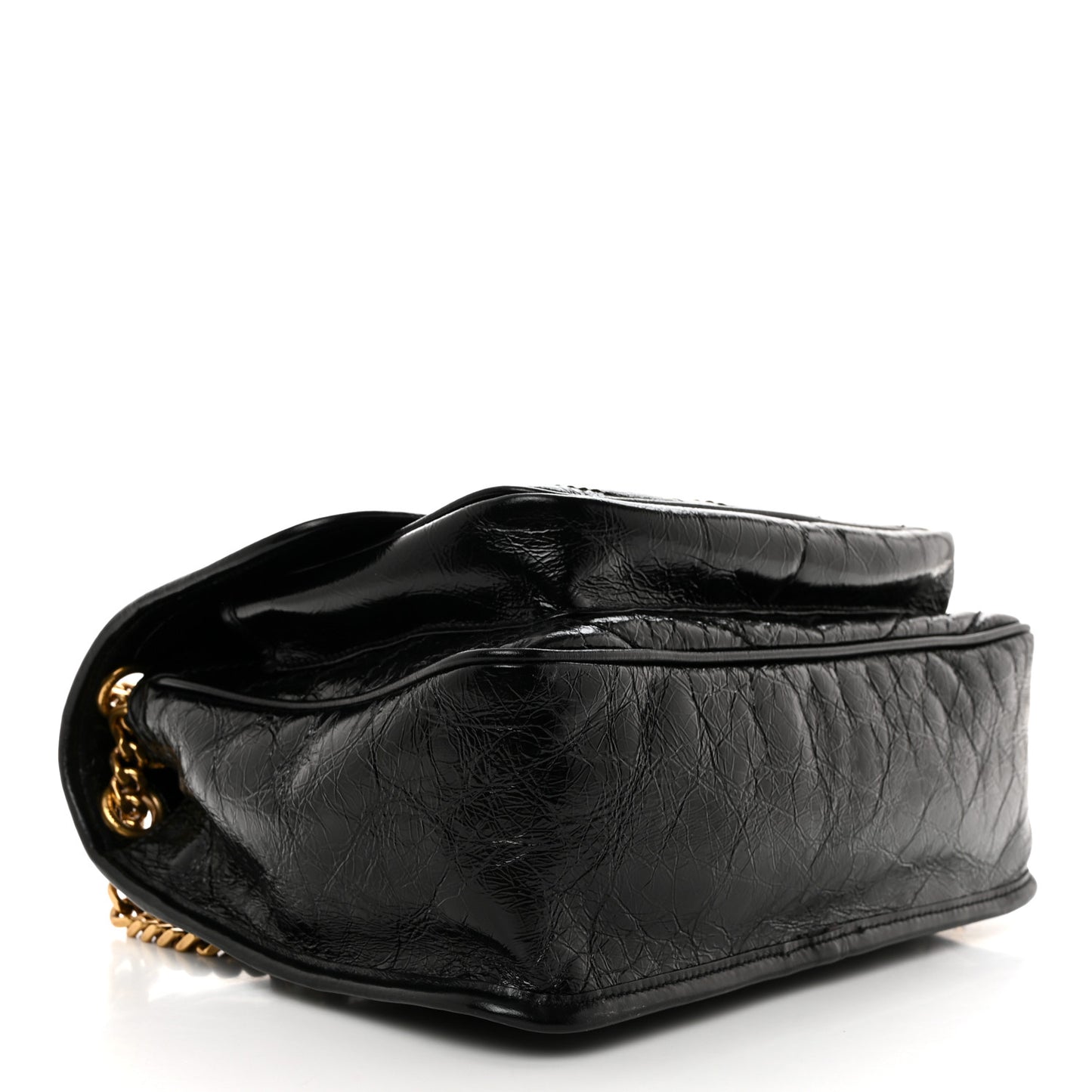 Crinkled Calfskin Matelasse Monogram Medium Niki Chain Satchel Black