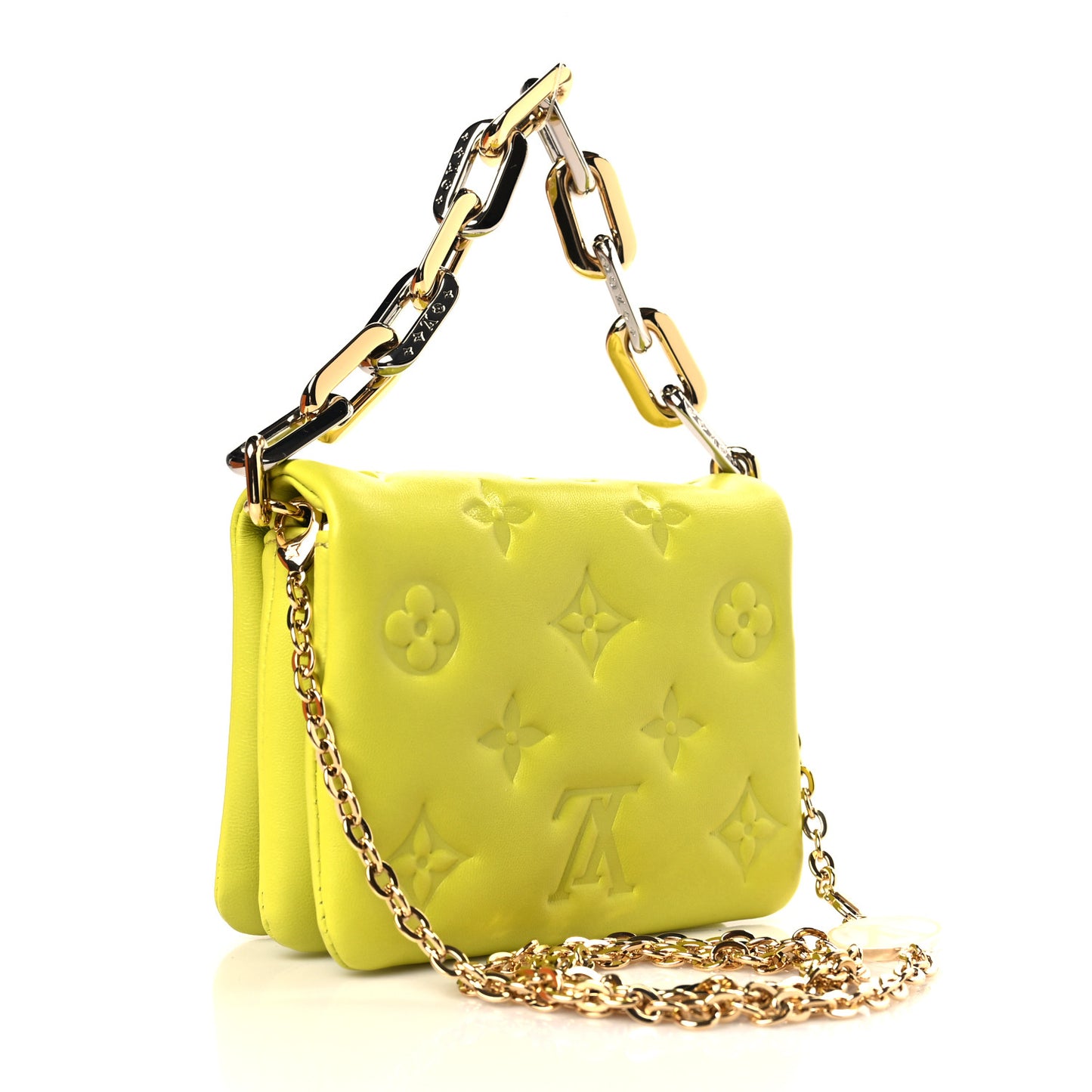 Lambskin Embossed Monogram Coussin Belt Vert Acide