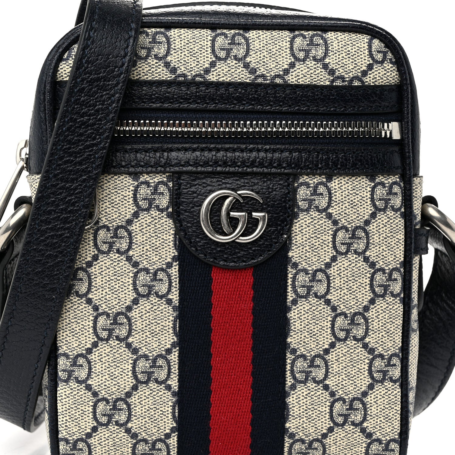 Gucci GG Supreme Monogram Textured Calfskin Web Mini Ophidia Messenger Beige Blue 8 of 11