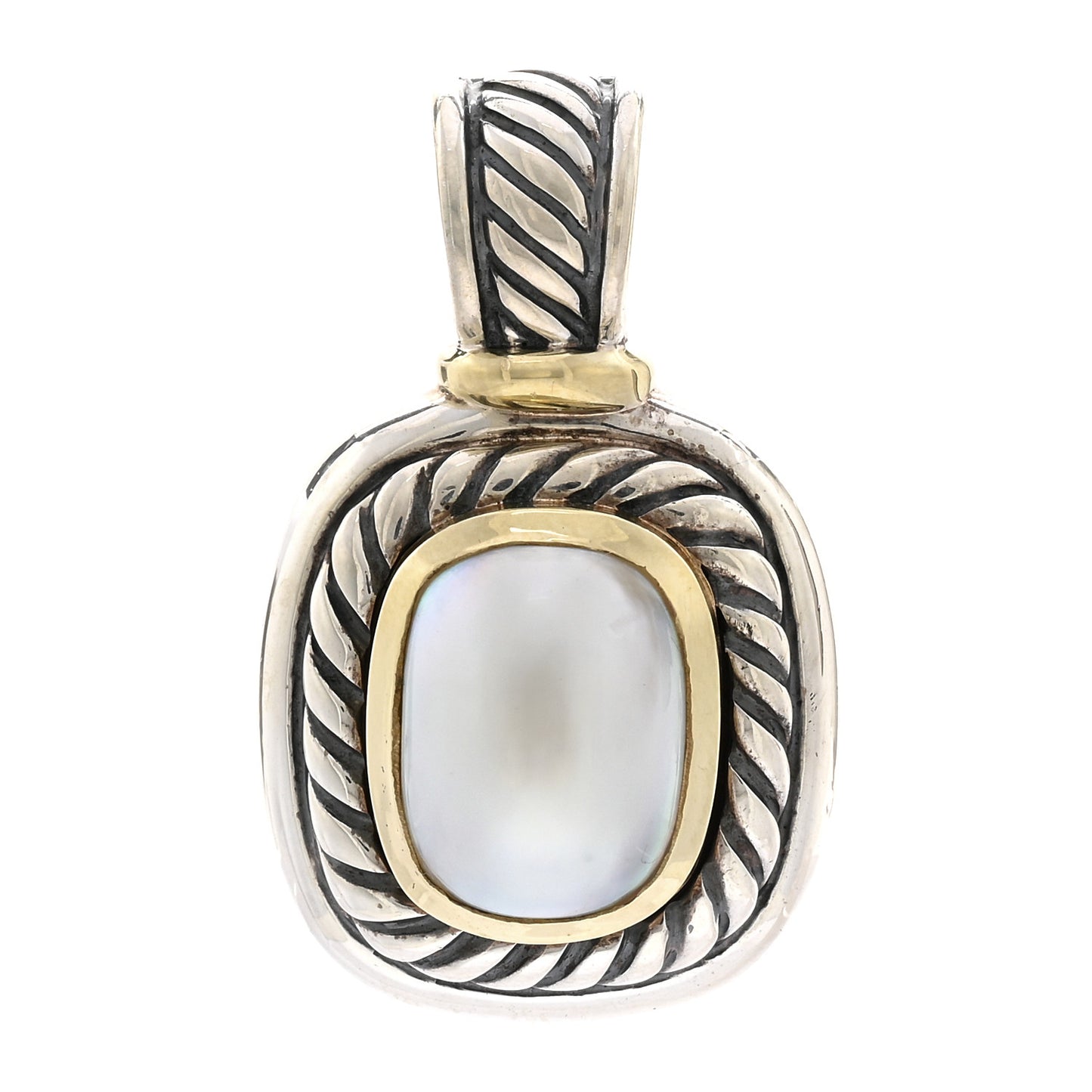 Sterling Silver 14K Yellow Gold Pearl 10mm Albion Enhancer Pendant