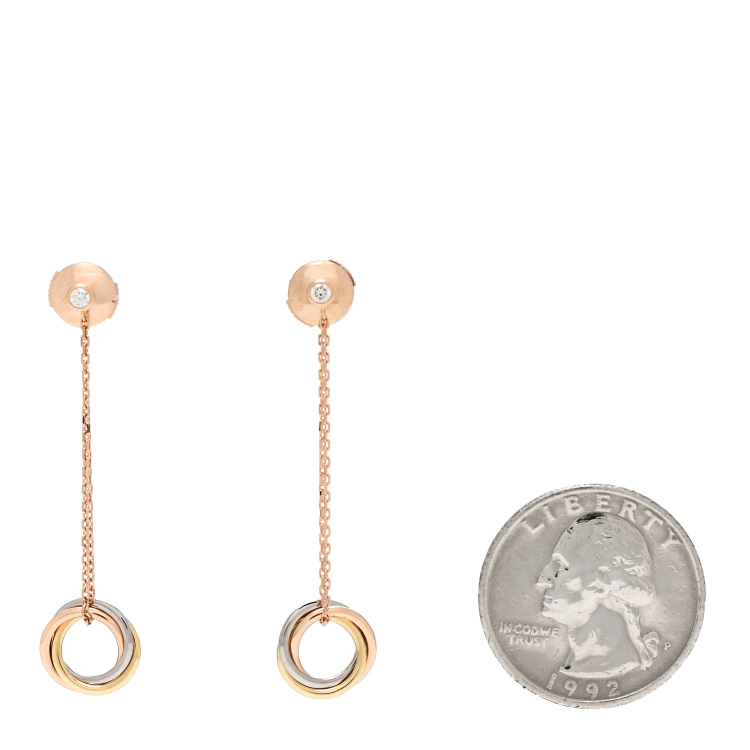 Cartier 18K Pink Yellow White Gold Diamond Small Trinity Drop Earrings 2 of 5