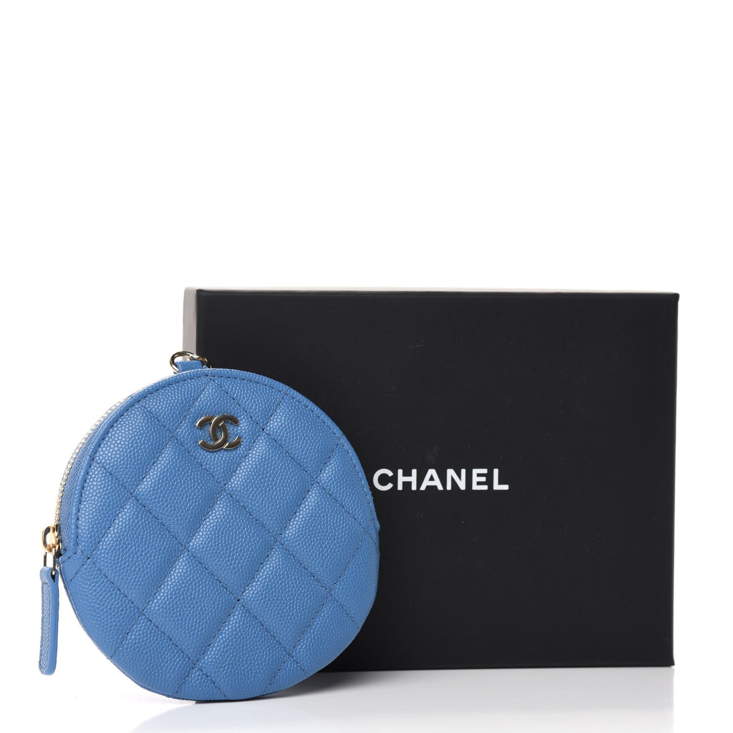 Caviar Quilted Round Clip On Coin Purse Blue
