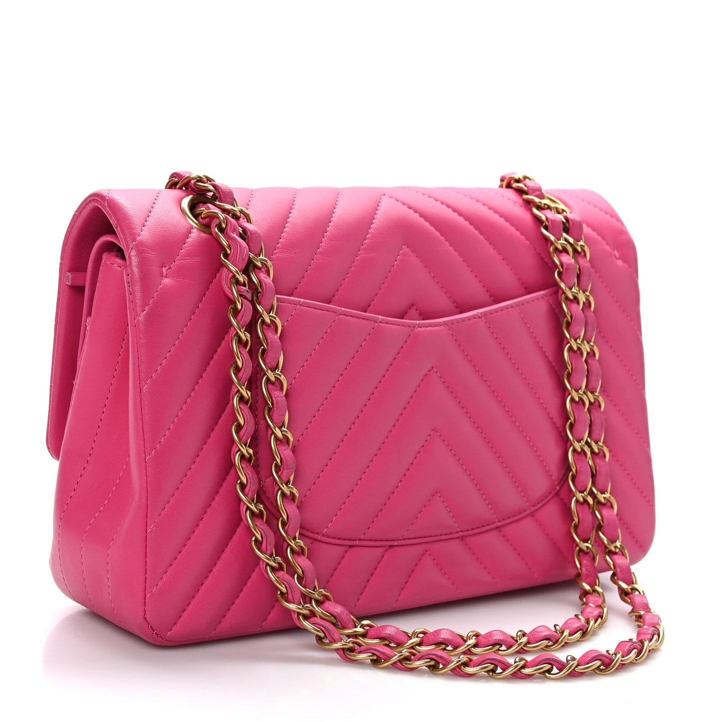 Lambskin Chevron Quilted Medium Double Flap Pink