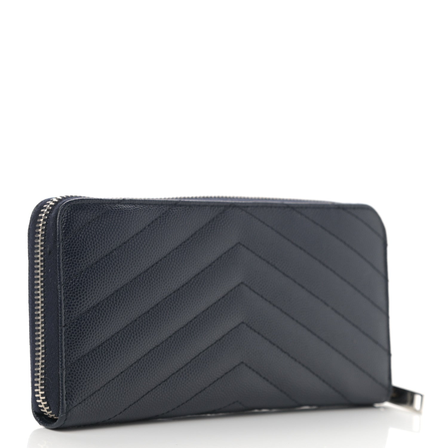 Saint Laurent Grain De Poudre Matelasse Chevron Monogram Zip Around Wallet Deep Marine 3 of 10