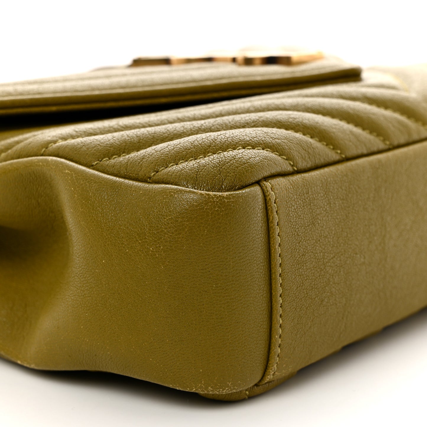 Sheepskin Matelasse Chevron Monogram Medium College Bag Olive