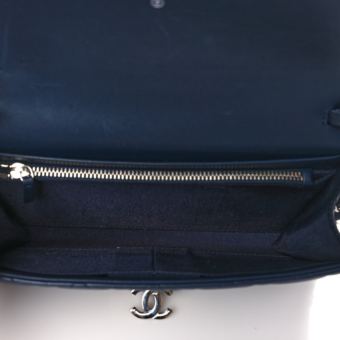 Lambskin Quilted Golden Class Clutch with Chain Navy Blue
