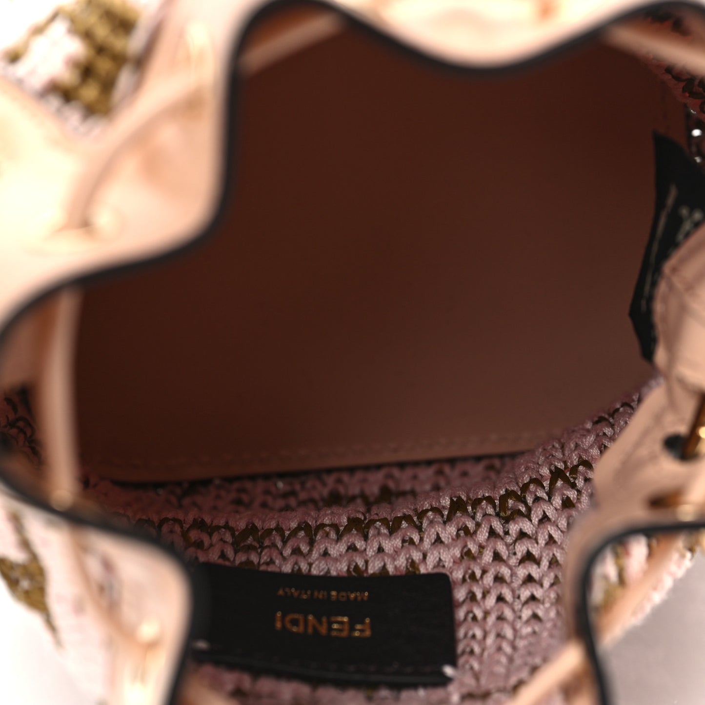 Raffia Vitello King F is Fendi FF Crochet Mini Mon Tresor Bucket Bag Natural Light Rose