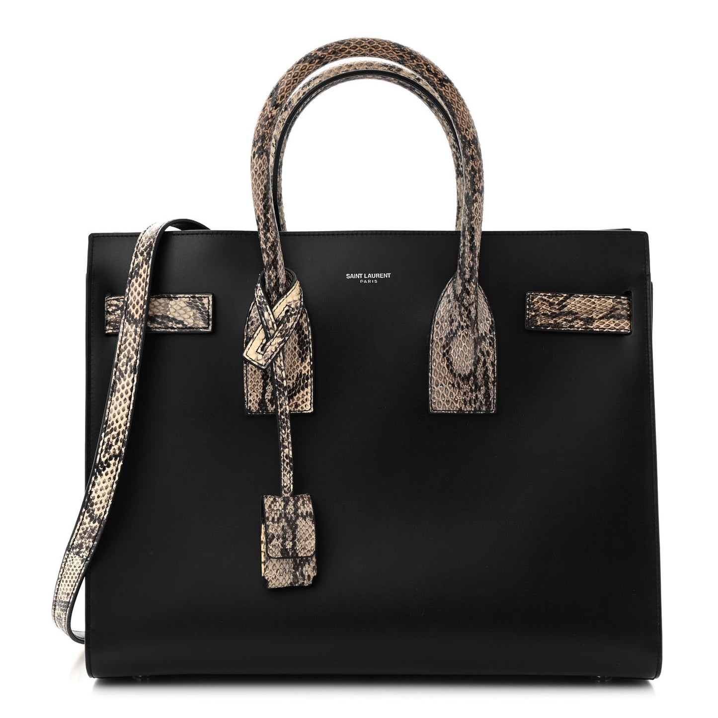 Calfskin Snake Skin Small Sac De Jour Black