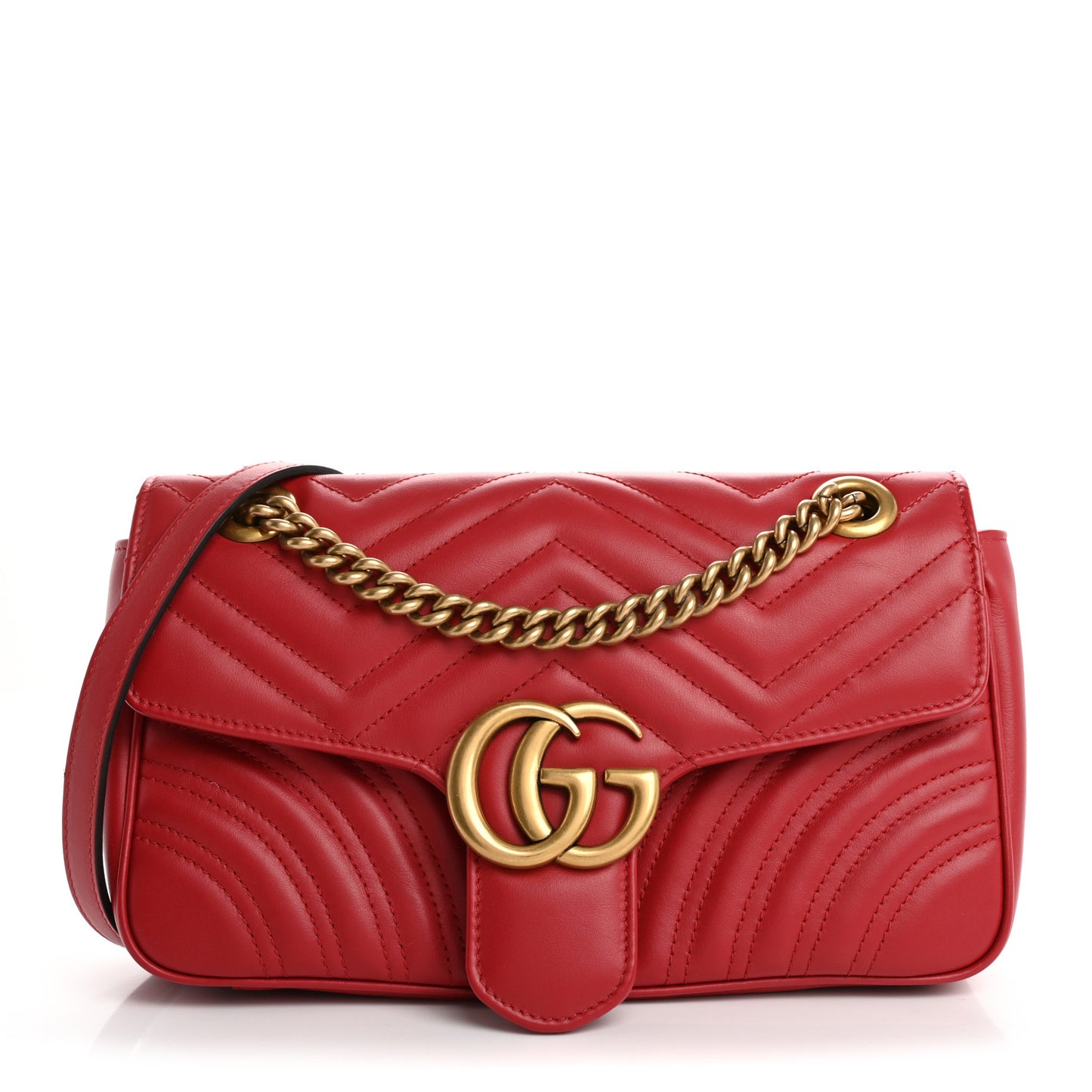 Calfskin Matelasse Small GG Marmont Shoulder Bag Hibiscus Red