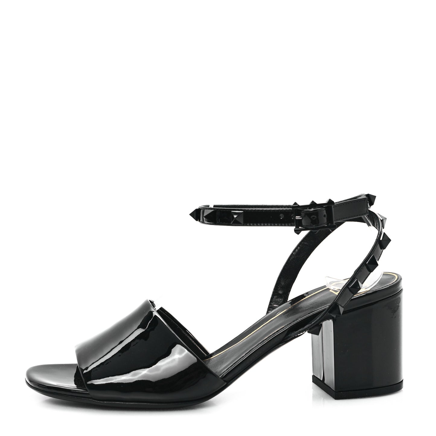 Patent Rockstud Block Ankle Strap 60mm Sandals 36.5 Black