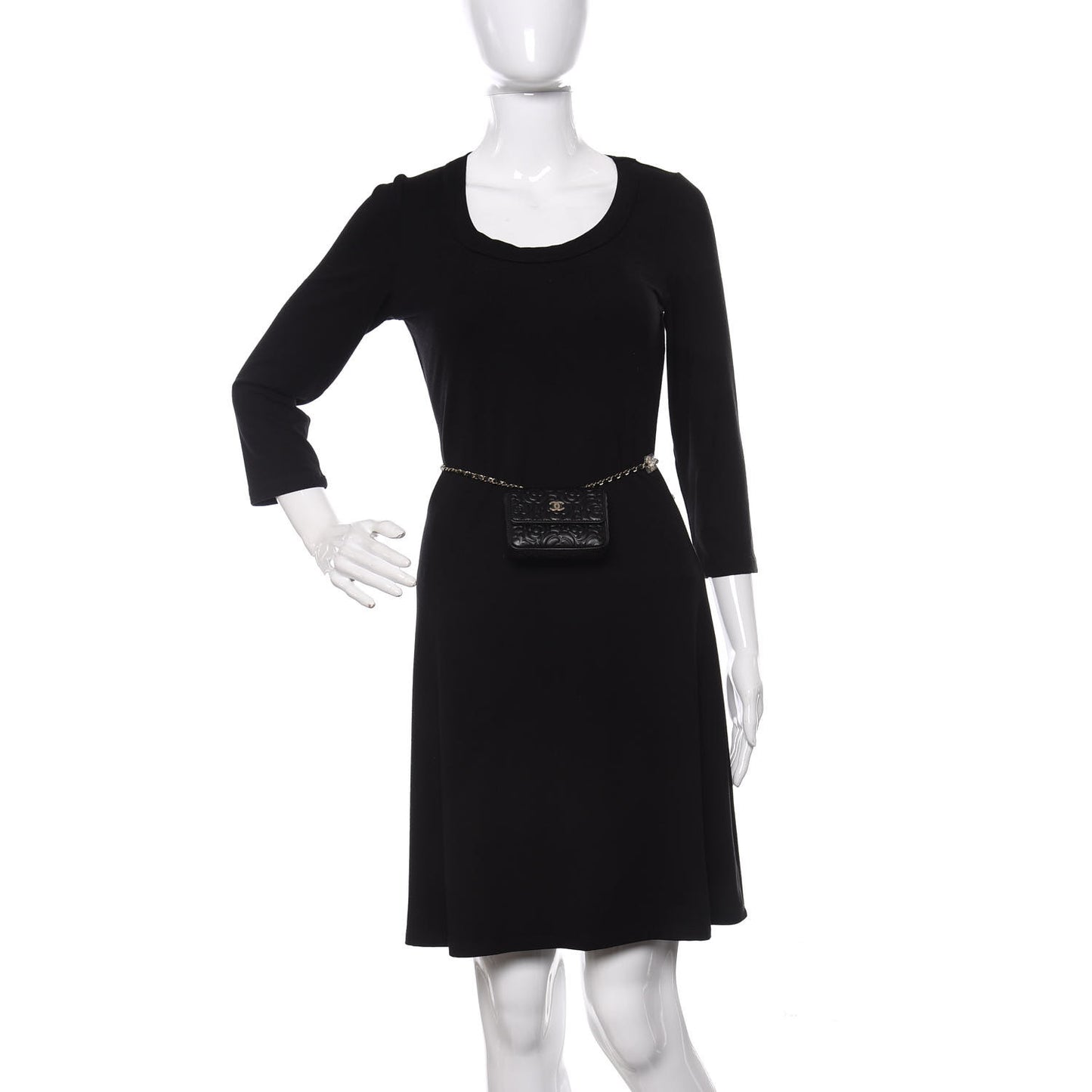 Lambskin Camellia Embossed Chain Belt Bag Black