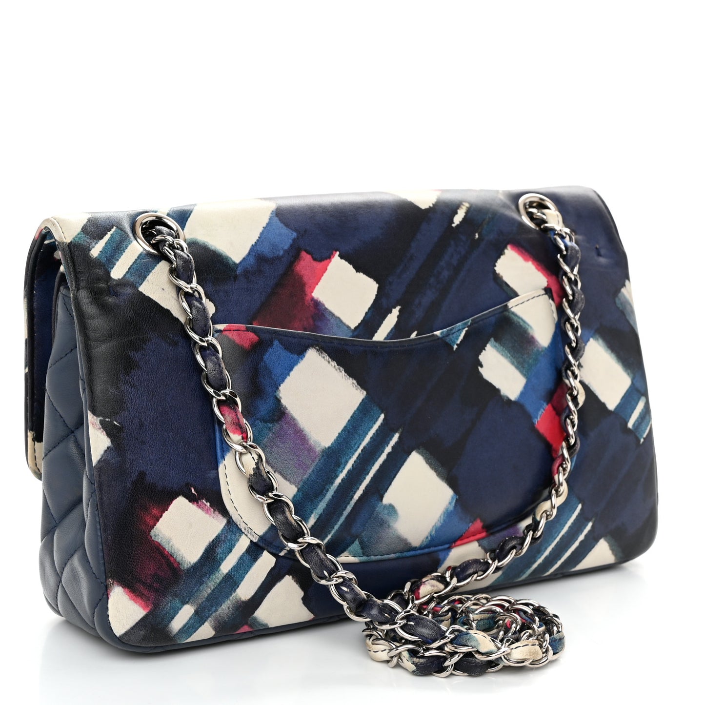 Lambskin Airline Printed Medium Double Flap Blue Multicolor