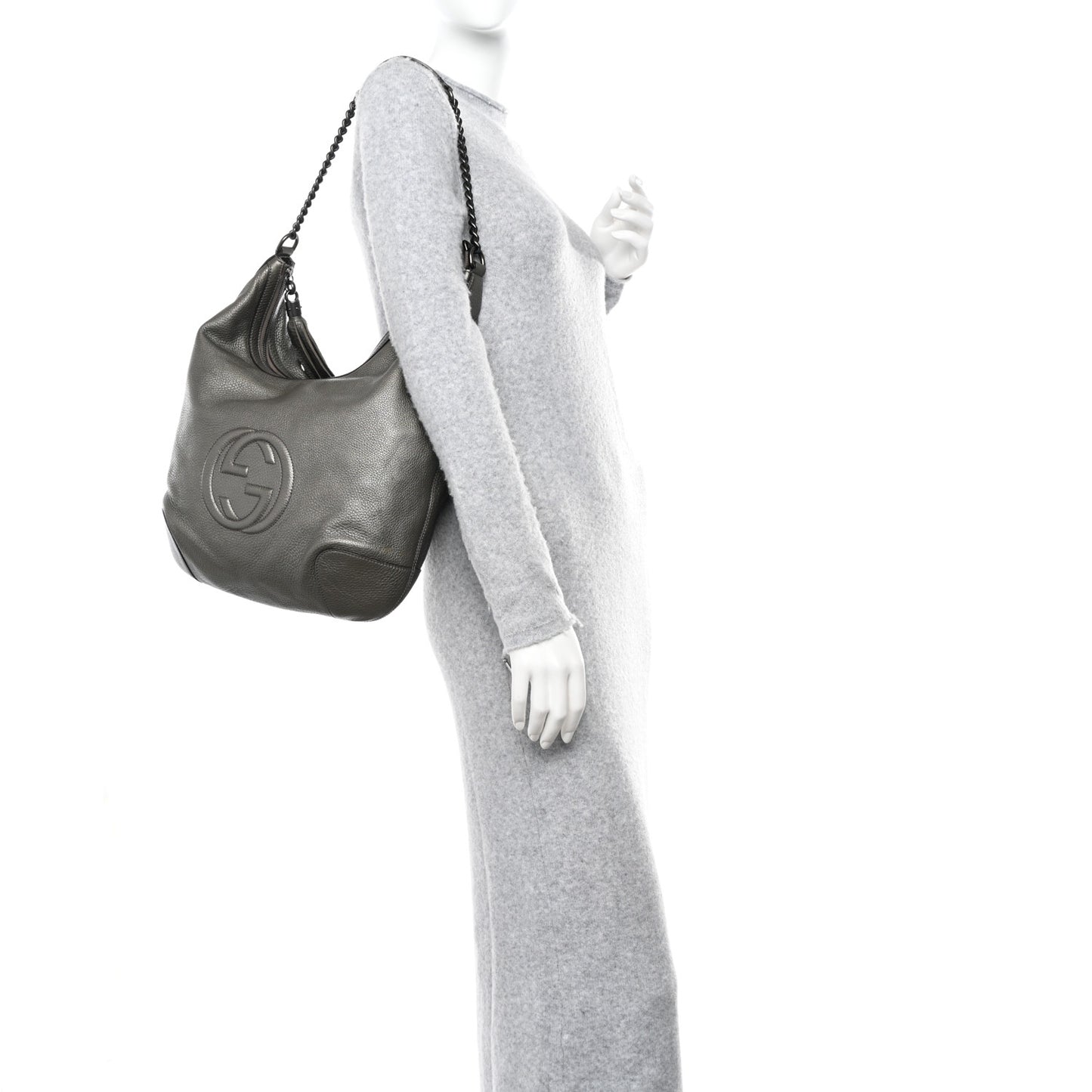 Metallic Pebbled Calfskin Medium Soho Chain Hobo Sasso