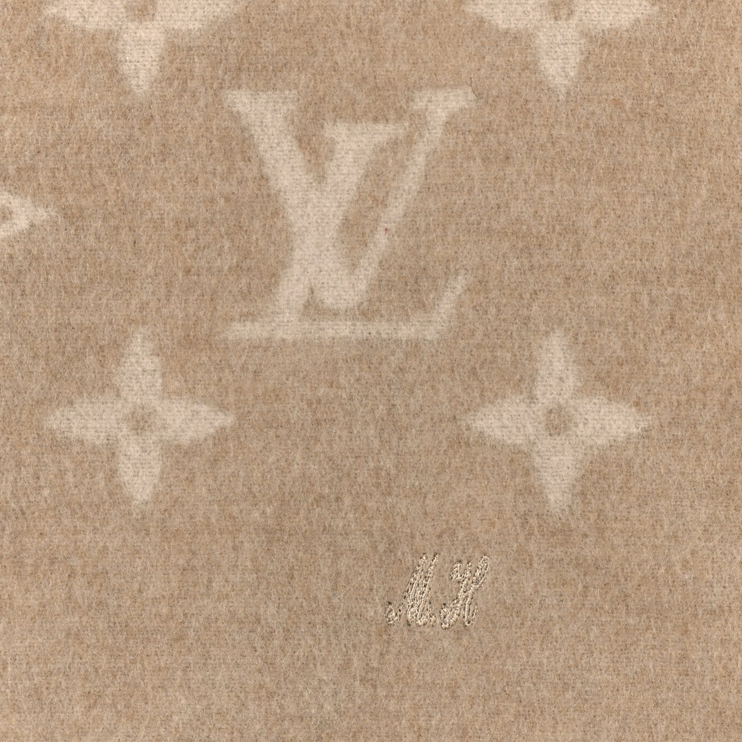 Wool Cashmere Monogram Blanket Beige