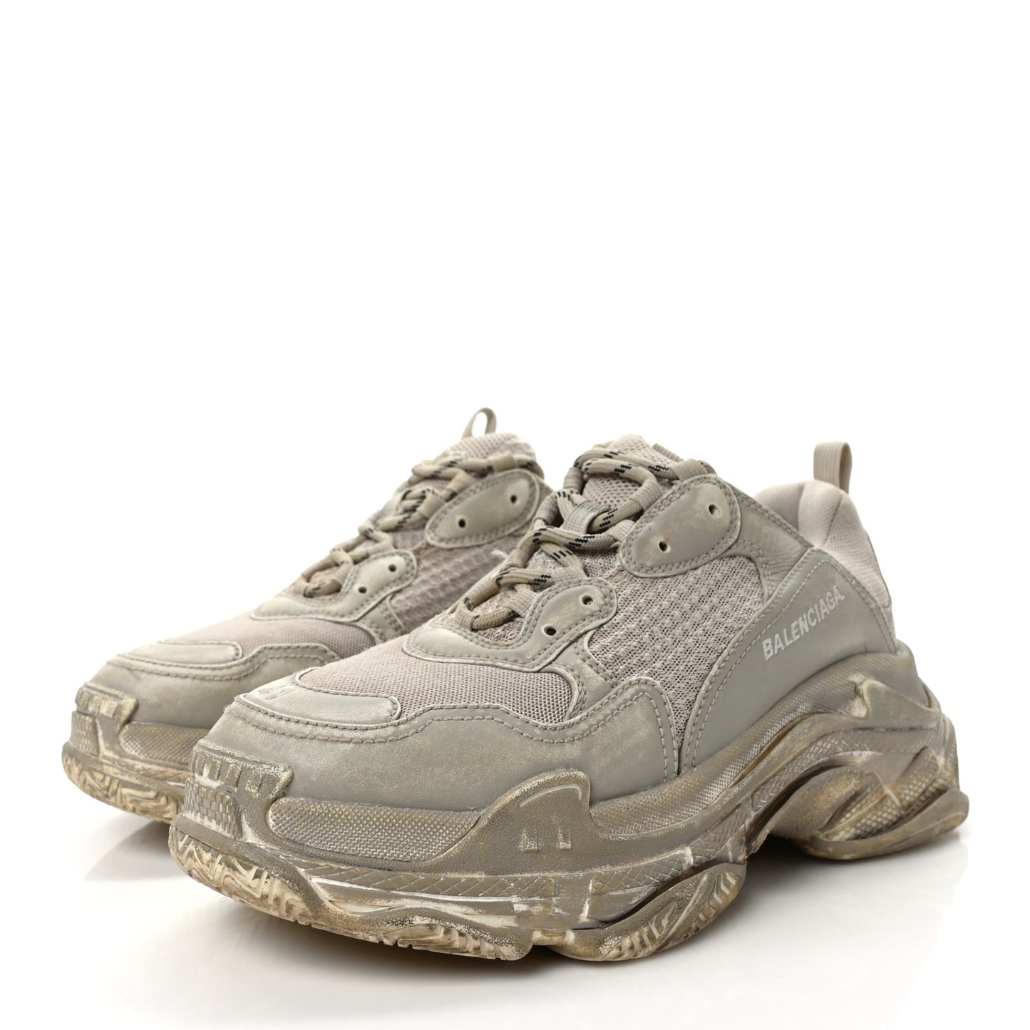 Fabric Mesh Distressed Womens Triple S Sneakers 41 Beige