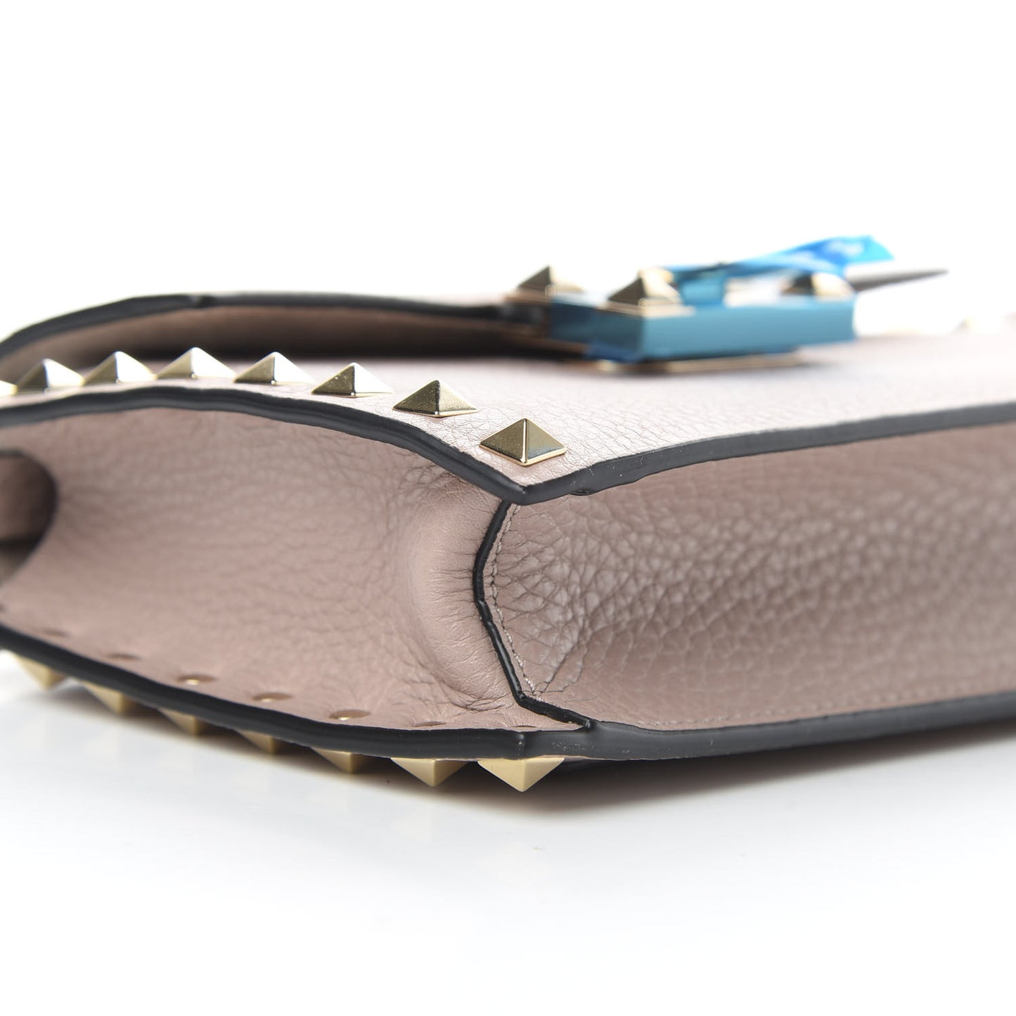 Pebbled Calfskin Small Rockstud Overlay Flap Shoulder Bag Poudre