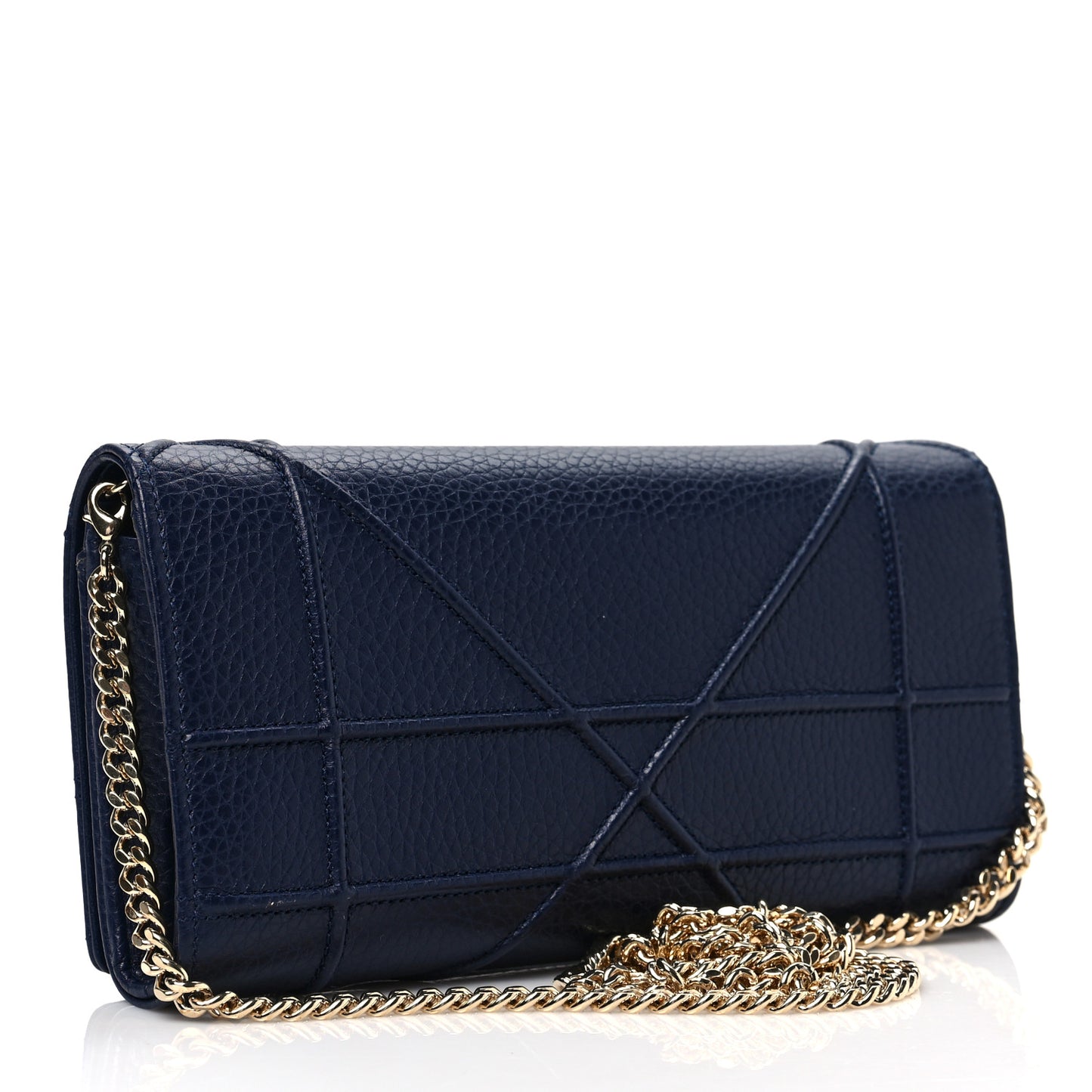 Grained Calfskin Diorama Croisiere Chain Wallet Blue