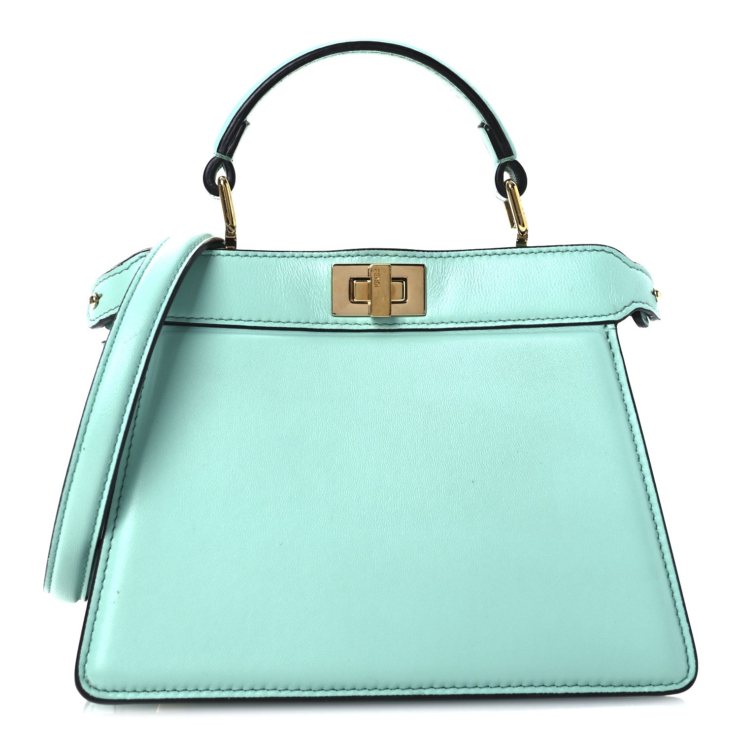 Fendi Shiny Nappa Petite Peekaboo I SEE U Satchel Spring Turquoise 1 of 13