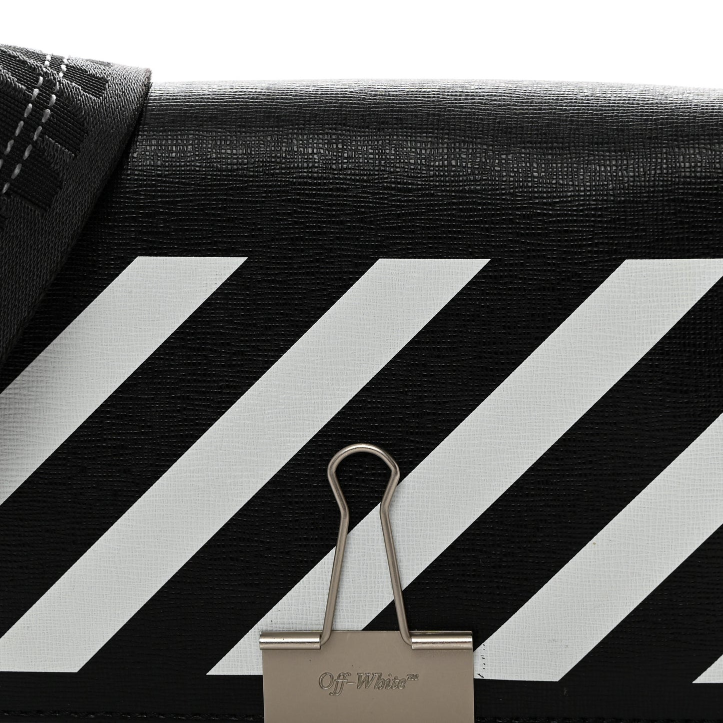 Saffiano Striped Mini Diag Binder Clip Bag Black White