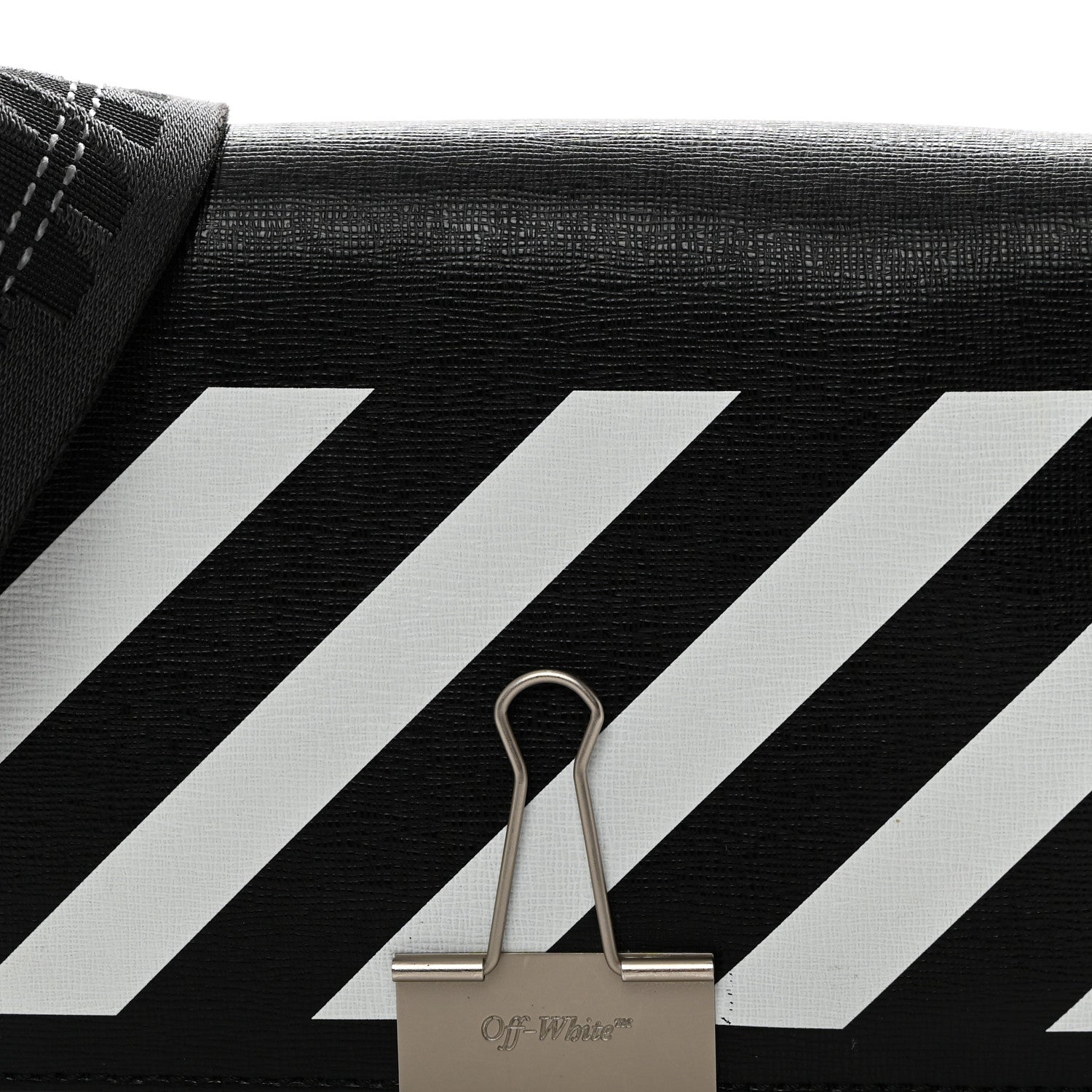 Off-White Saffiano Striped Mini Diag Binder Clip Bag Black White 8 of 11