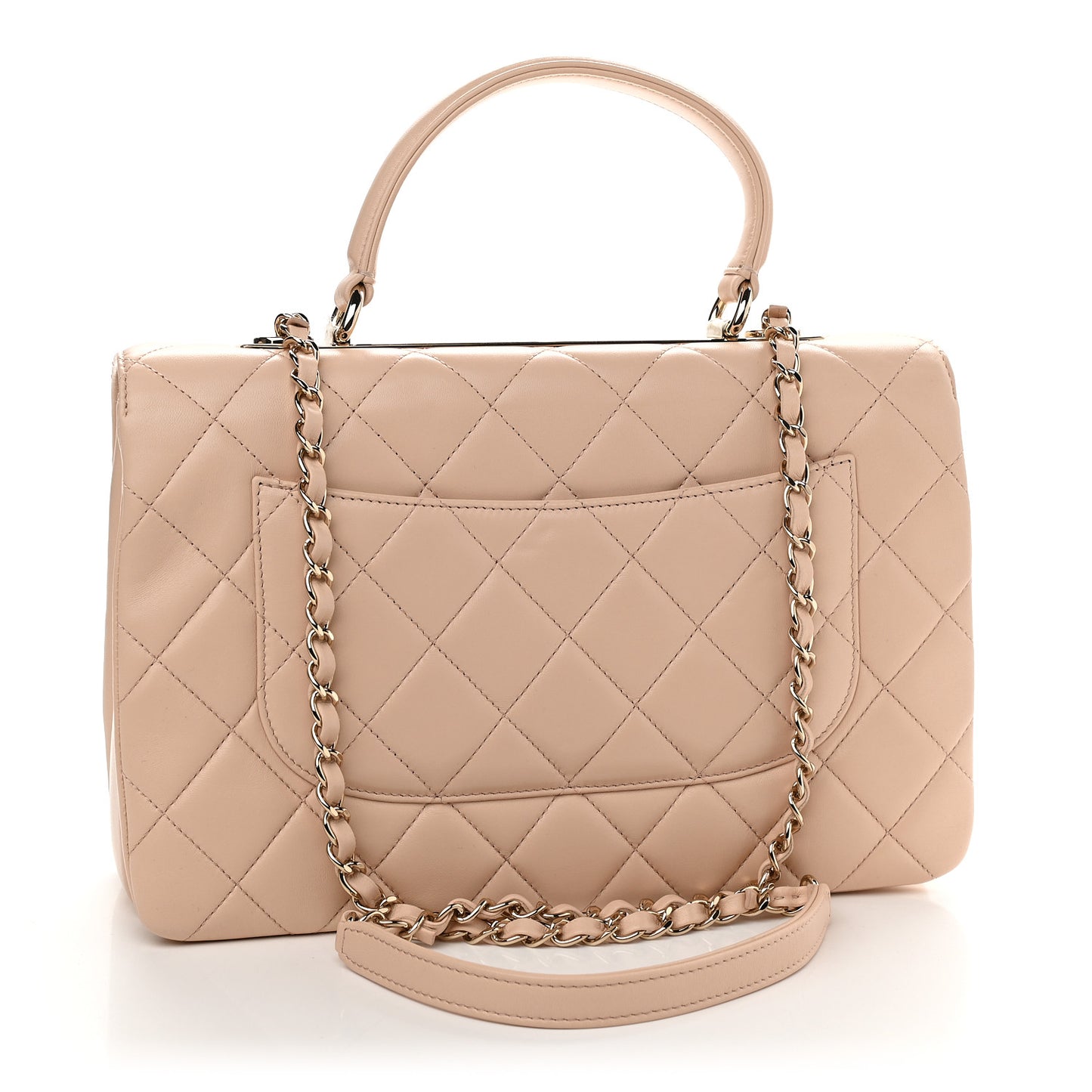 Lambskin Quilted Medium Trendy CC Flap Dual Handle Bag Beige
