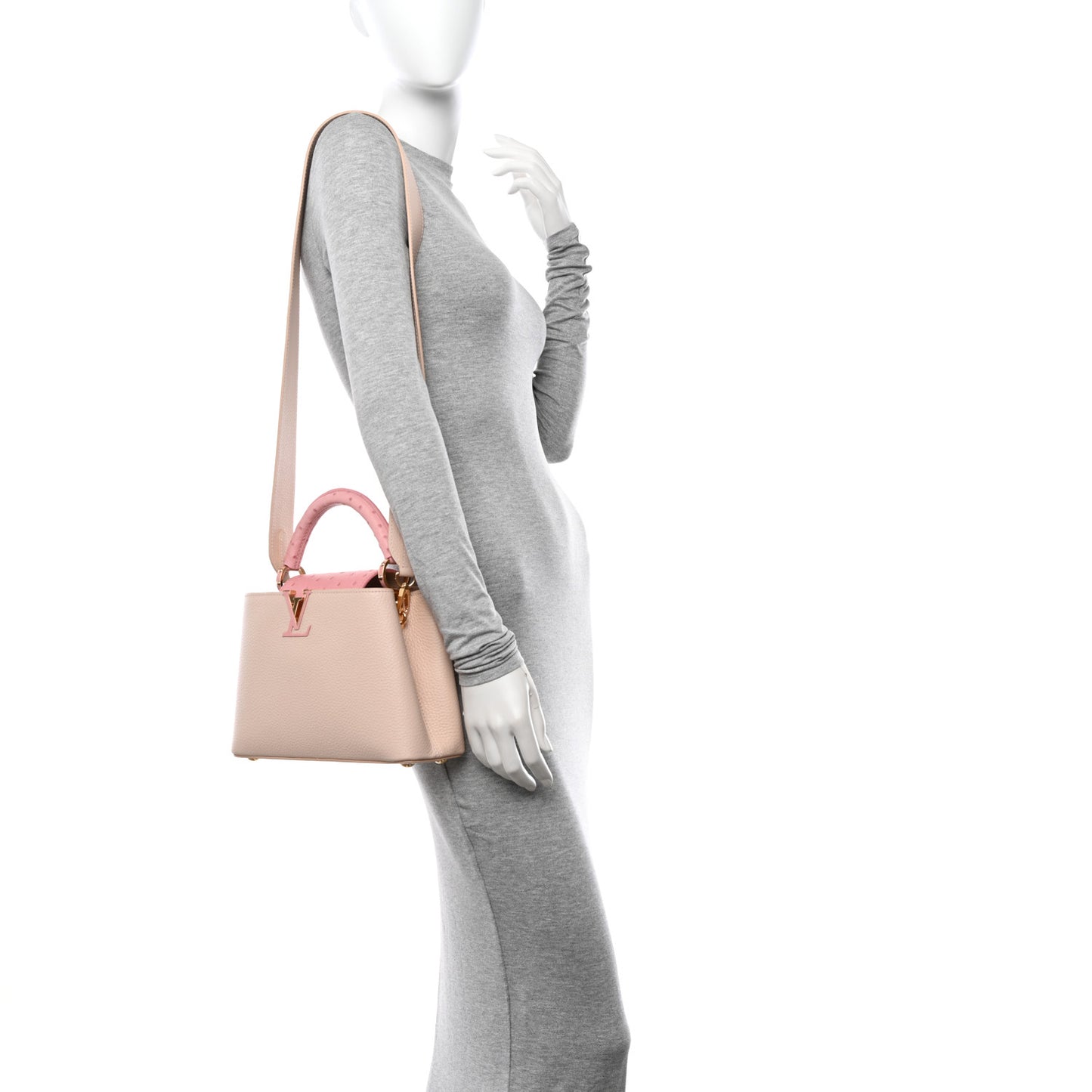 Taurillon Ostrich Capucines BB Powder Pink Beige