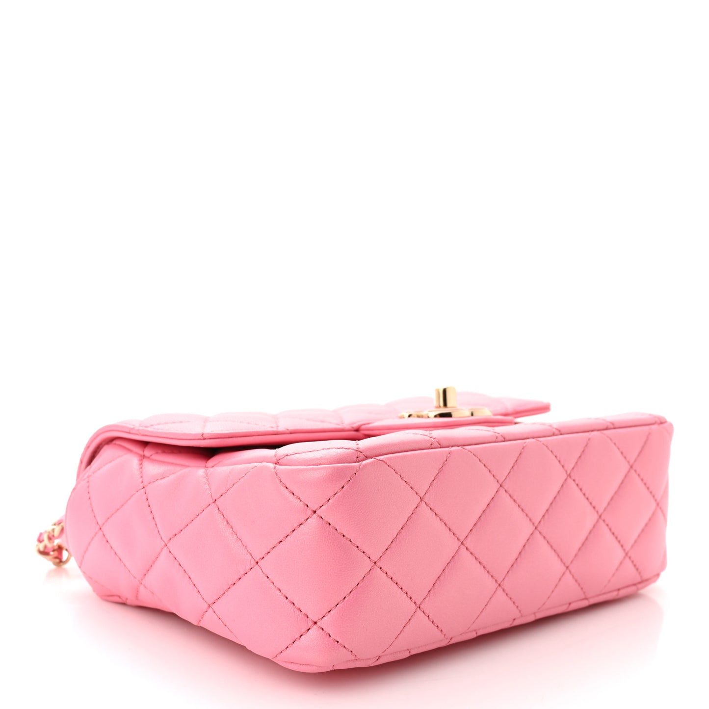 Lambskin Resin Quilted Mini Heart Square Flap Pink