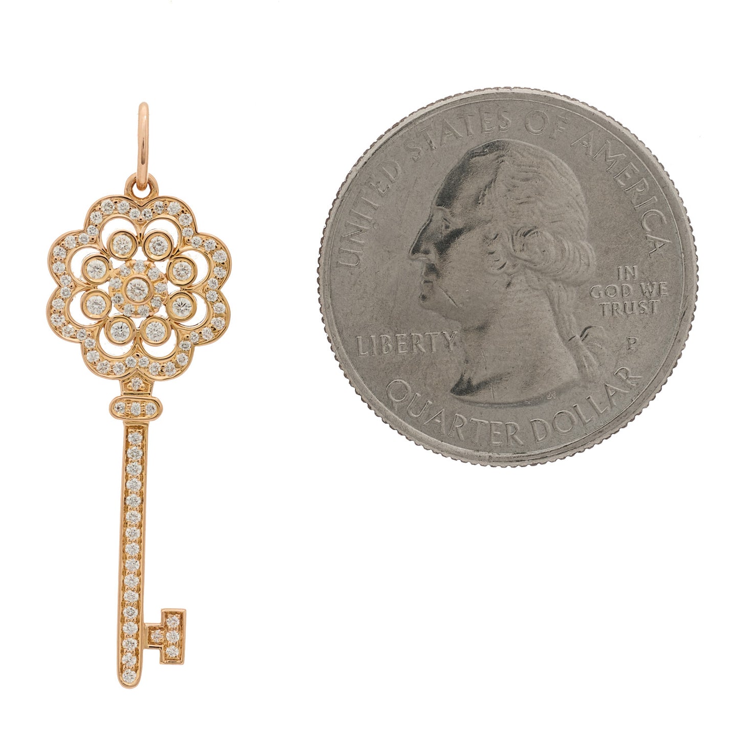 18K Rose Gold Diamond Rose Key Pendant