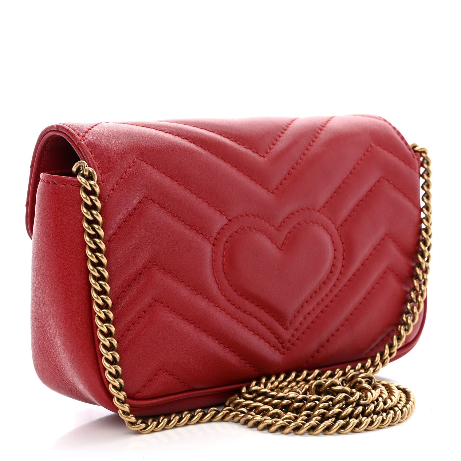 Gucci Calfskin Matelasse Super Mini GG Marmont Shoulder Bag Hibiscus Red 4 of 11