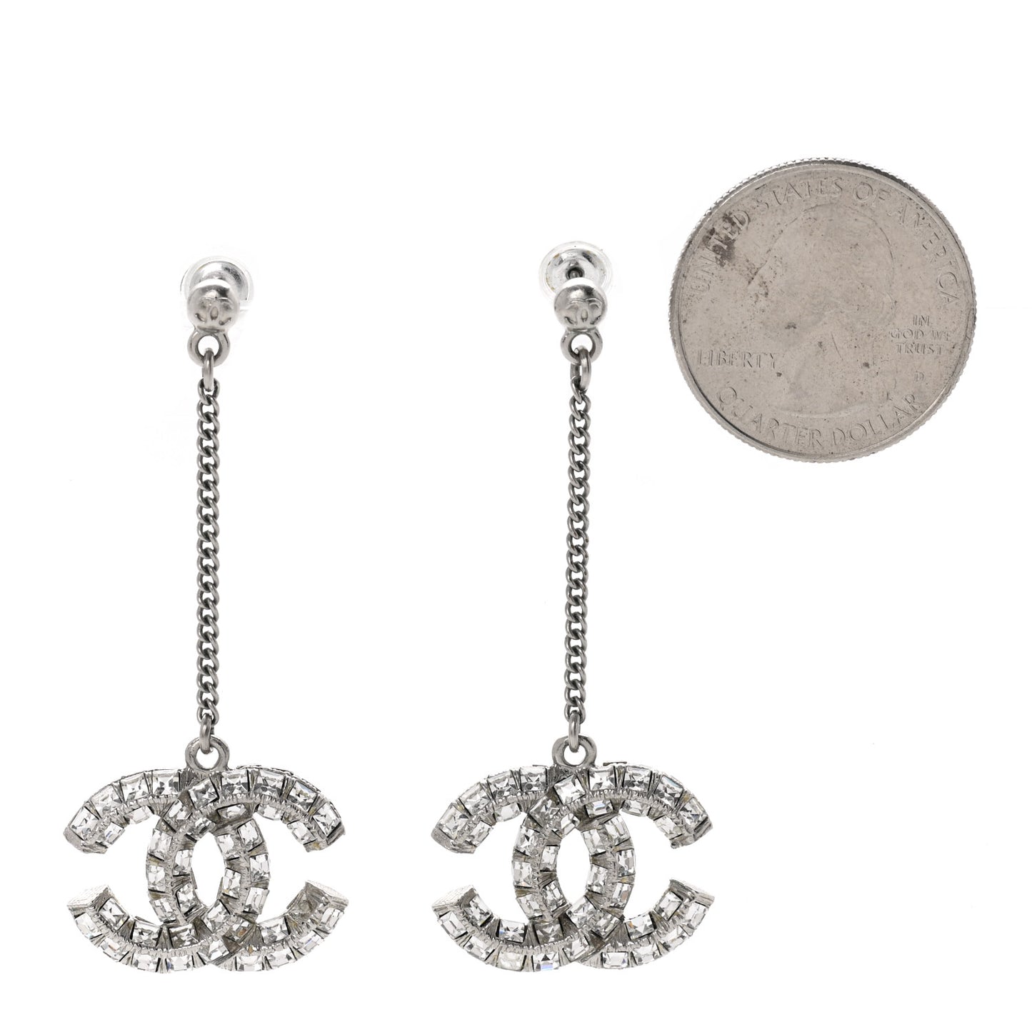 Baguette Crystal CC Drop Earrings Silver