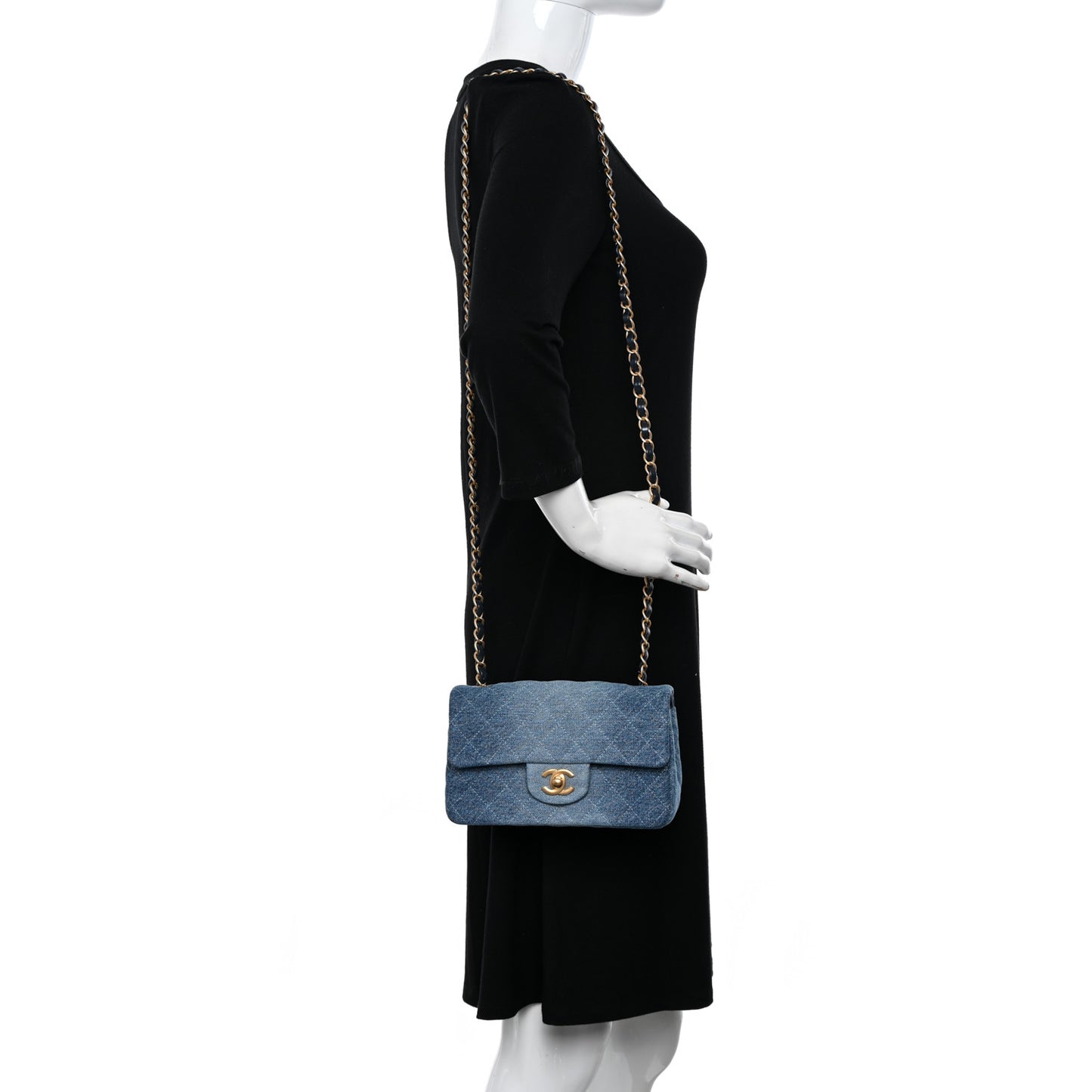 Washed Denim Quilted Mini Rectangular Flap Blue