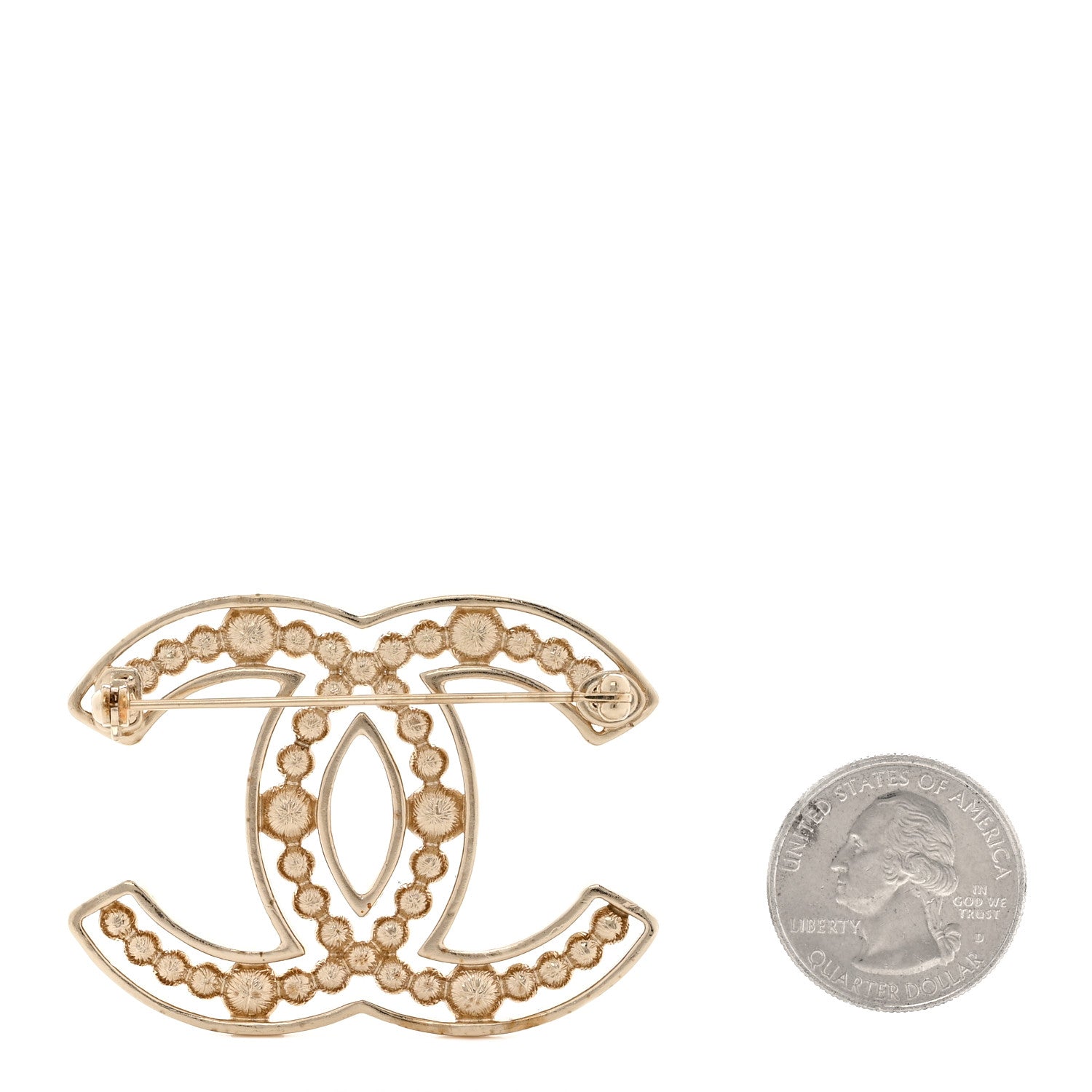 Chanel Pearl Crystal CC Brooch Gold 2 of 3